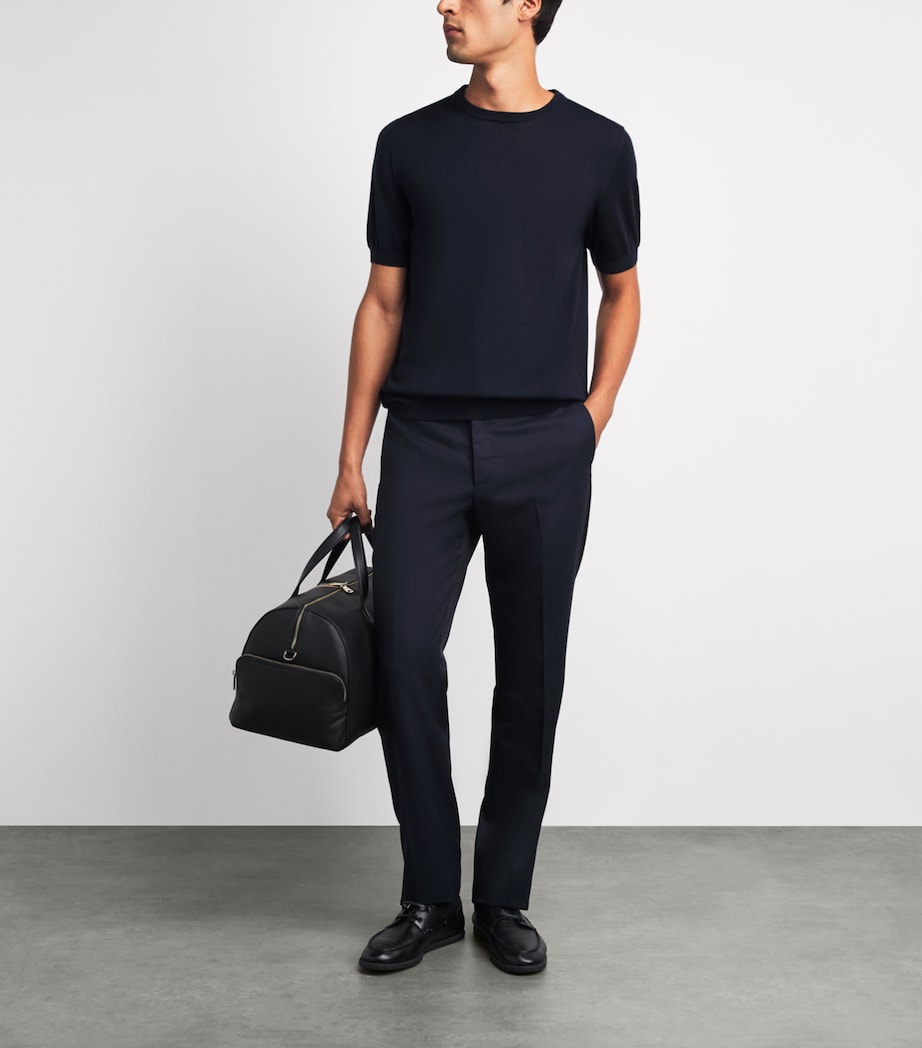 Lardini Mens Virgin Wool Knitted T-Shirt Navy Image 2