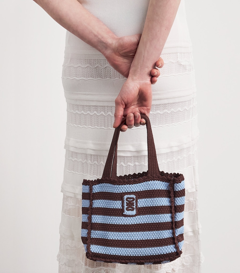 Sandro Paris Crochet Stripe Tote Bag Light Blue / Brown Image 4