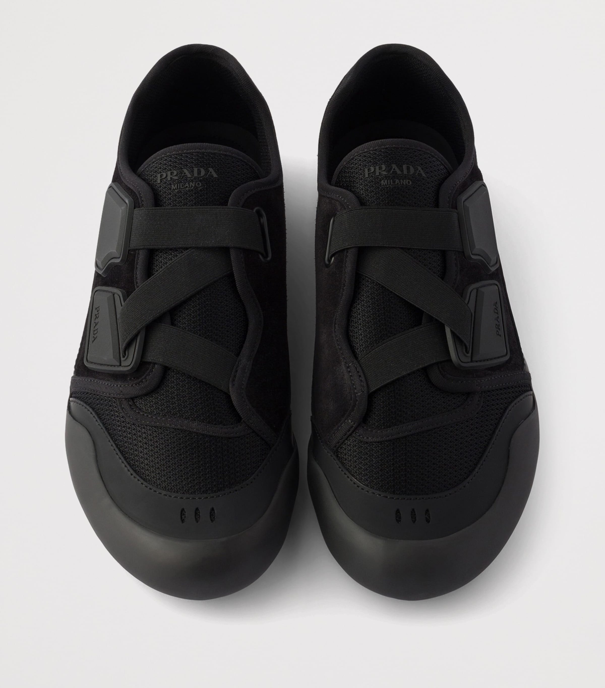 Prada Leather-Mesh Speedrock Sneakers Black Image 3
