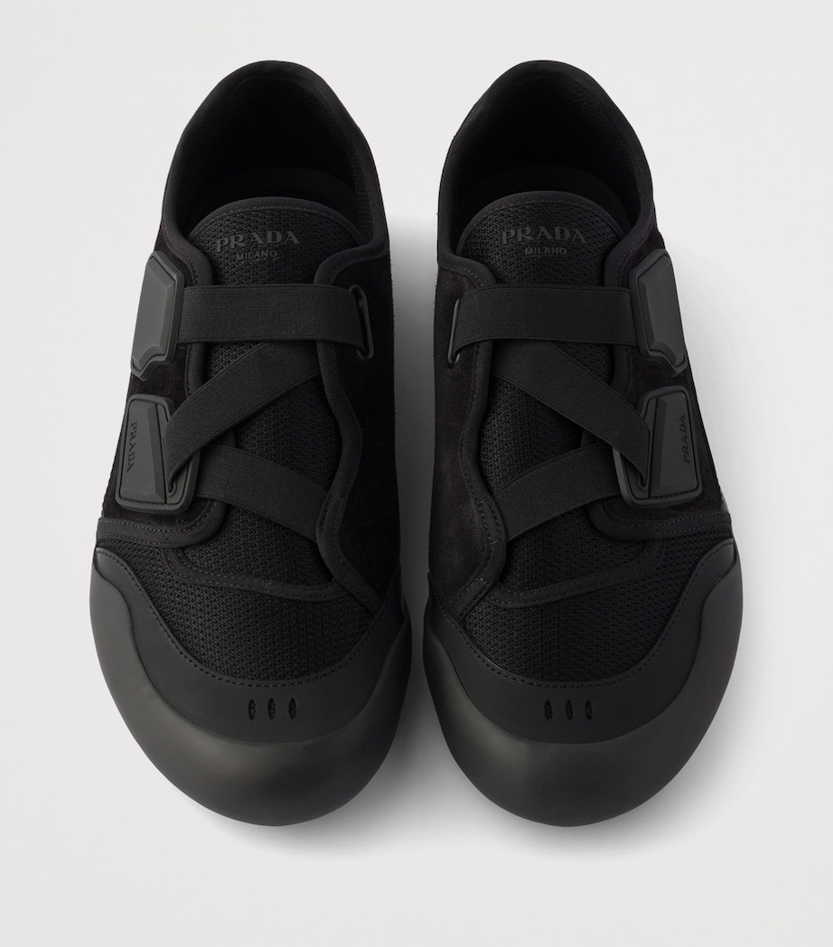 Prada Leather-Mesh Speedrock Sneakers Black Image 3