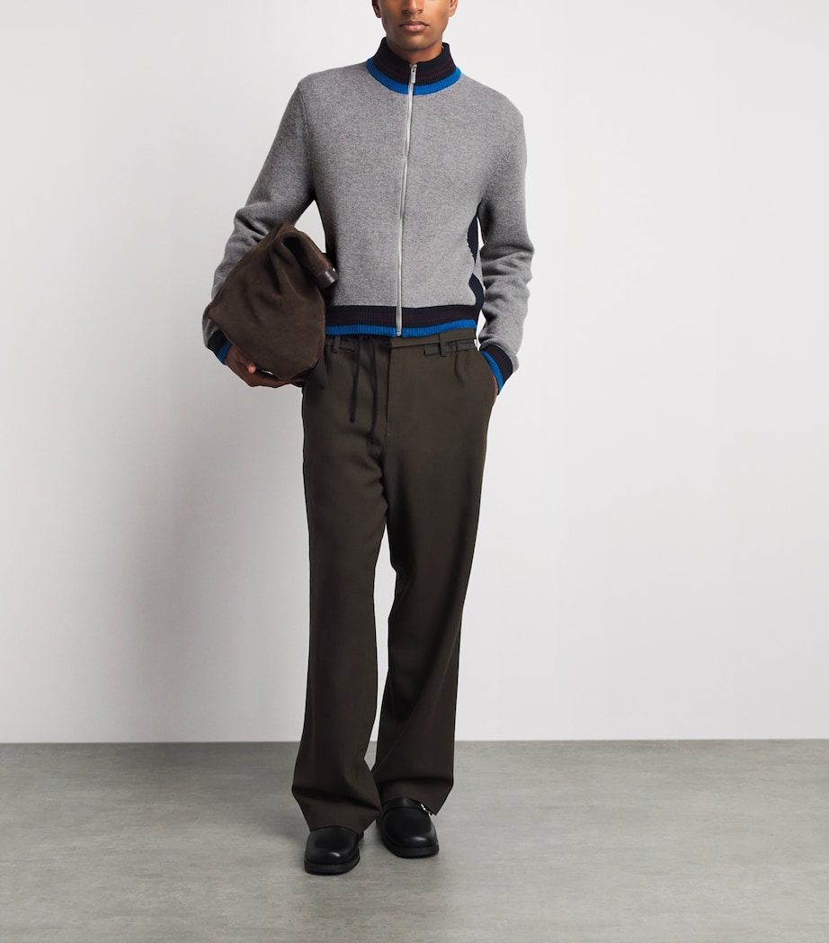 System Mens Wool-Cotton Zip-Up Cardigan Grey Image 2