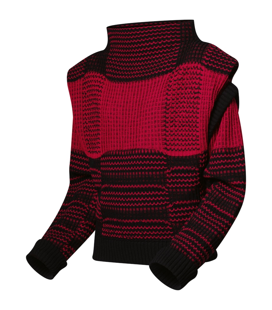 Wool-Cotton Check Sweater RED Image 3
