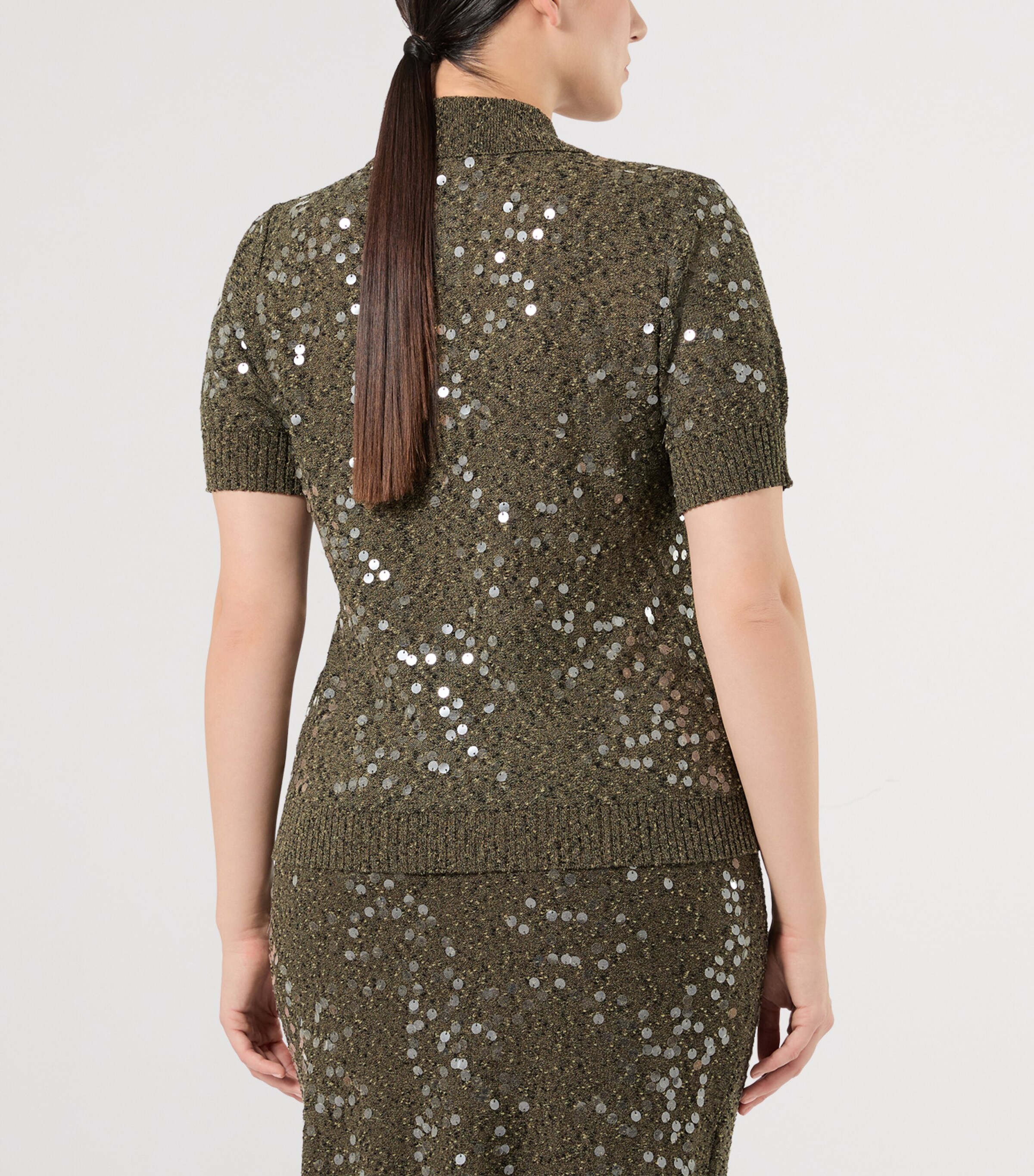 Marina Rinaldi Womens Sequin-Embellished Polo Sweater Kaki Image 4
