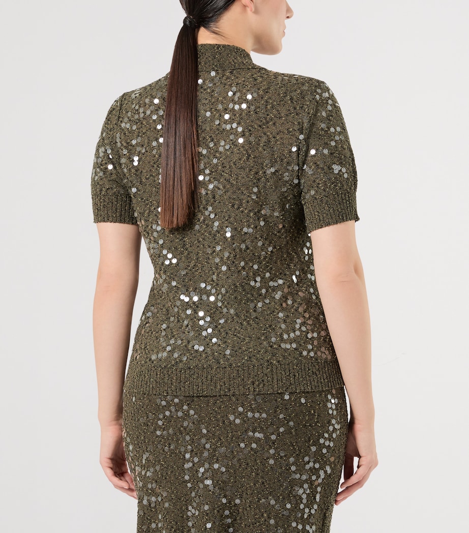 Marina Rinaldi Womens Sequin-Embellished Polo Sweater Kaki Image 4