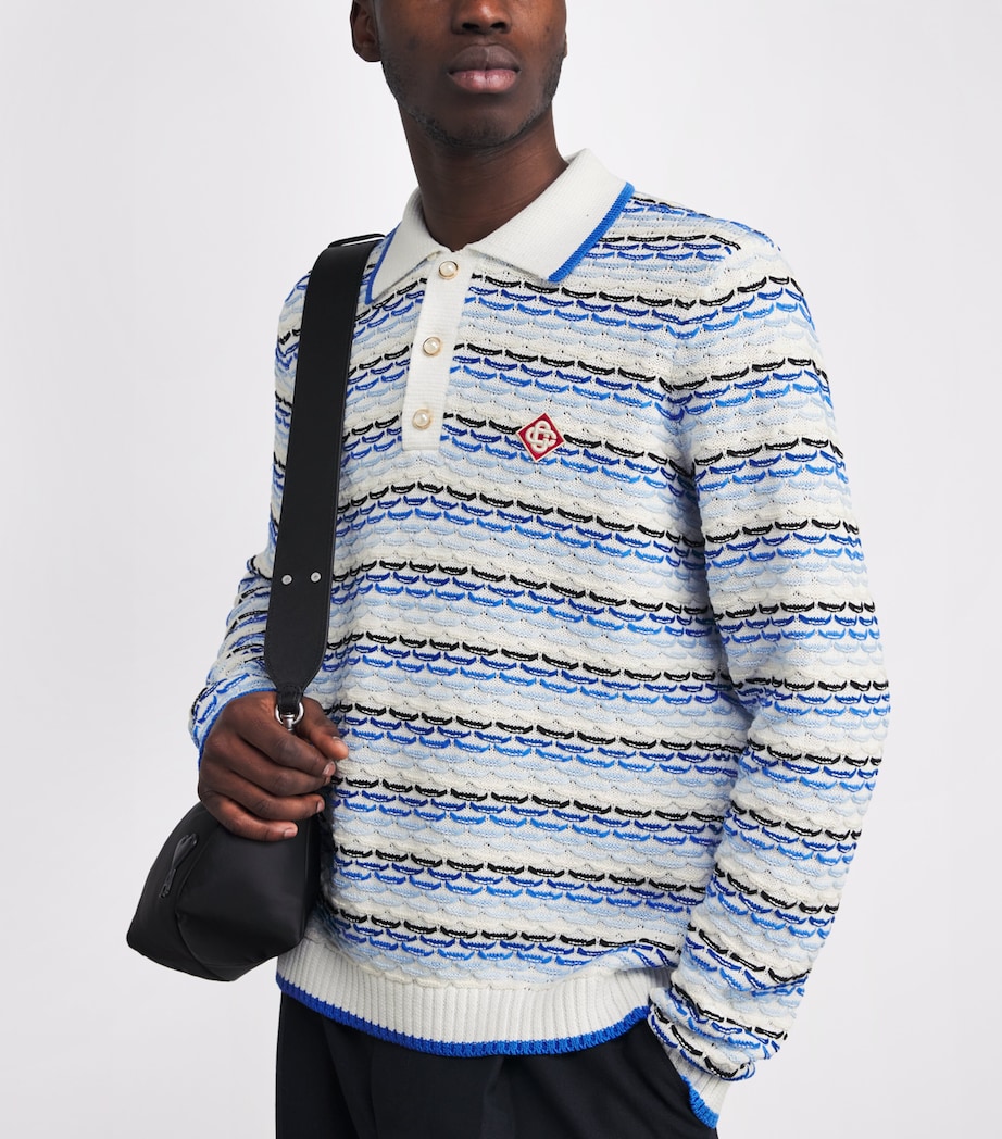 Cotton Tuck-Stitch Polo Shirt BLUE Image 6