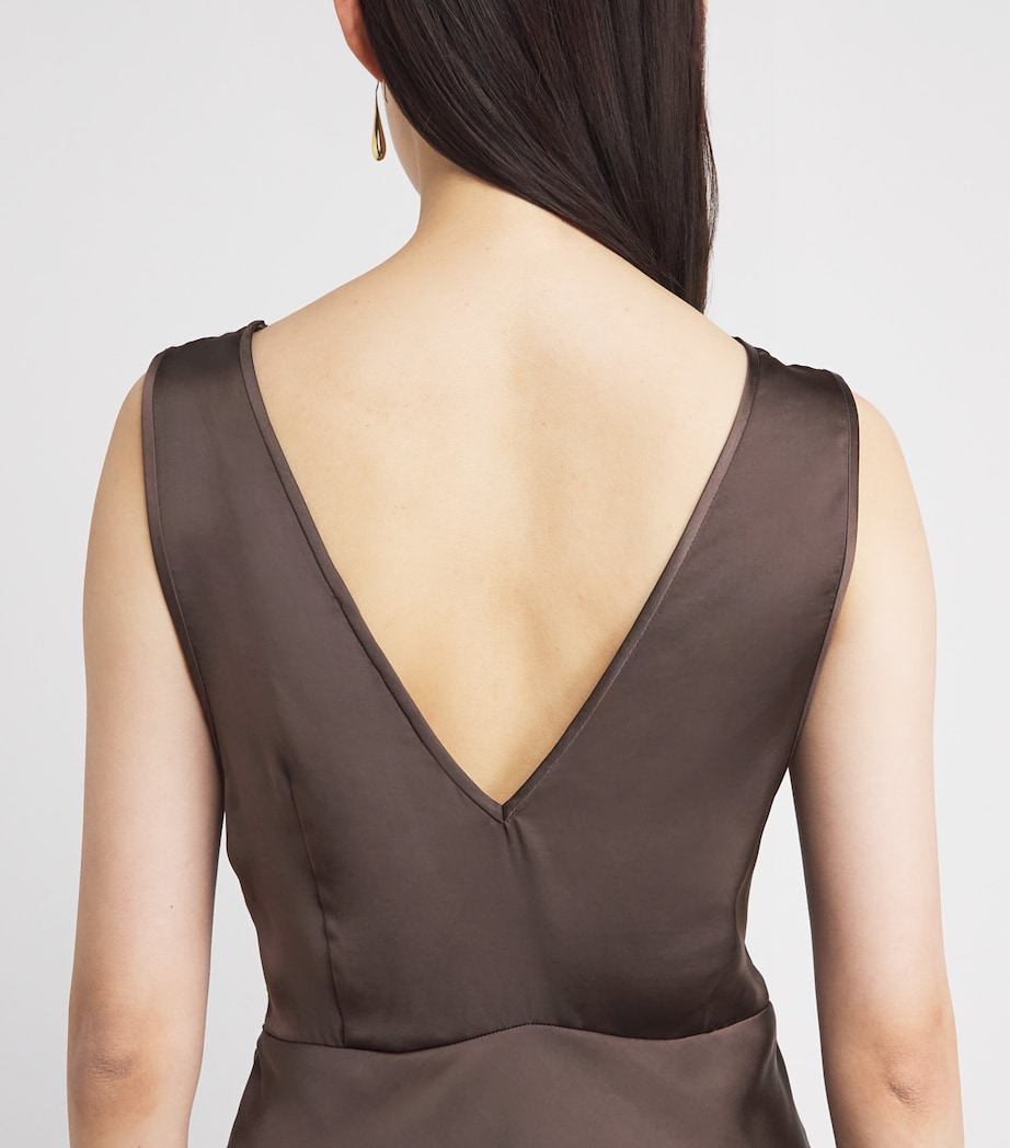 Sandro Paris Womens Satin Lace-Trim Maxi Dress Brown Image 3