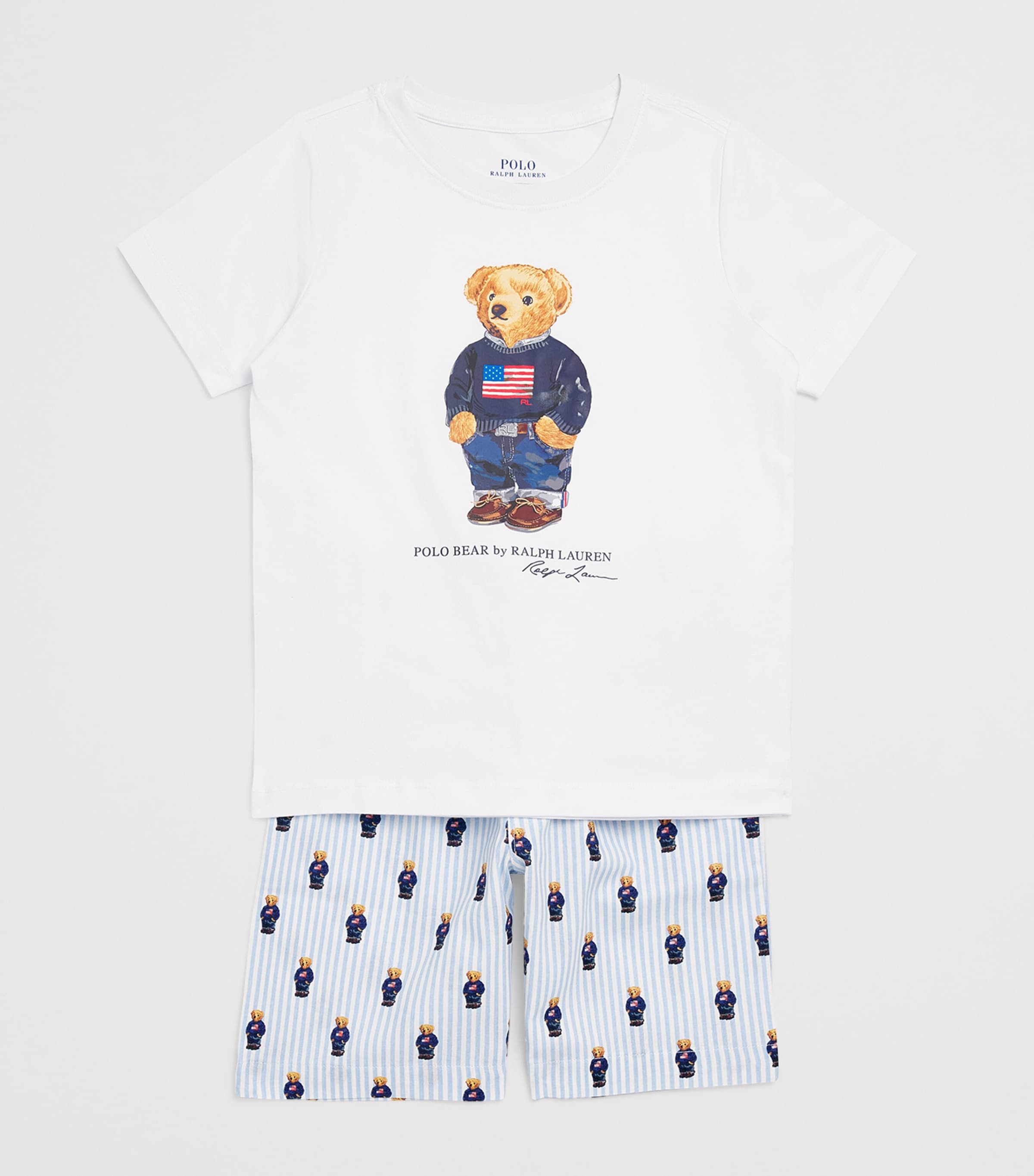 Cotton Polo Bear T-Shirt and Shorts Pyjama Set (3-7 Years) WHITE/ELITE BLUE Image 3
