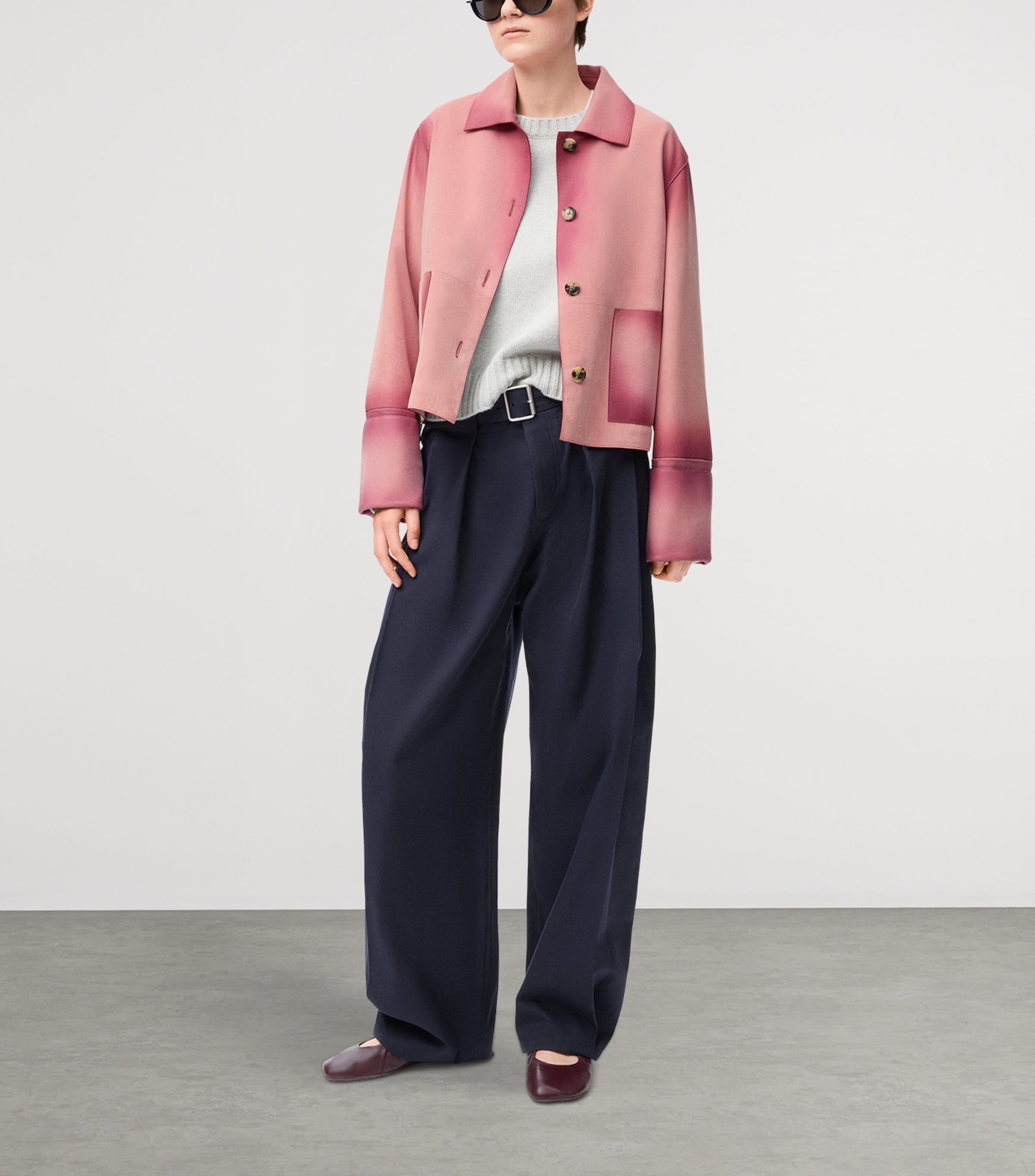 LOEWE Womens Lambskin Turn-Up Jacket Pink Image 2