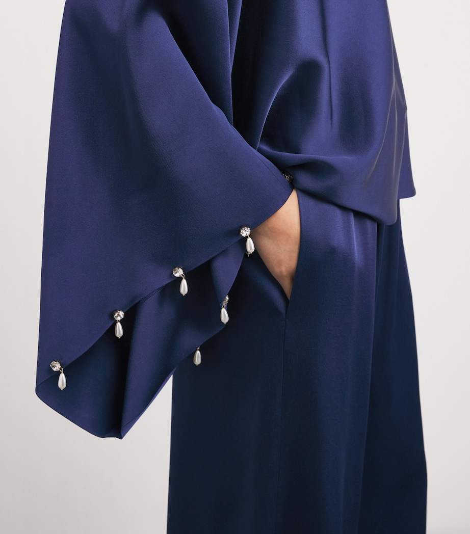 Satin Faux Pearl-Embellished Wide-Leg Trousers 4000 NAVY Image 6