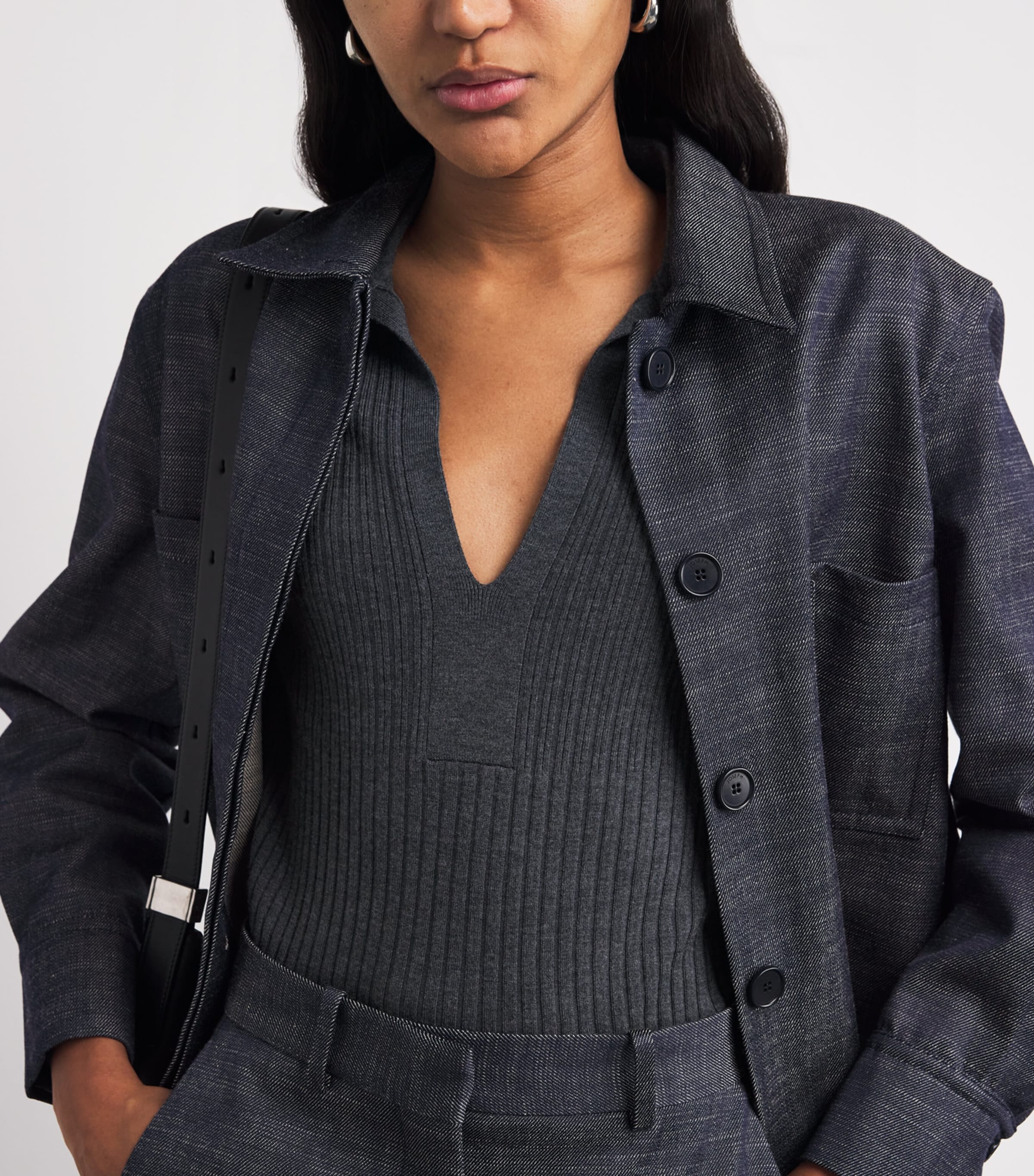 Merino-Blend Polo Top SMOKE Image 6