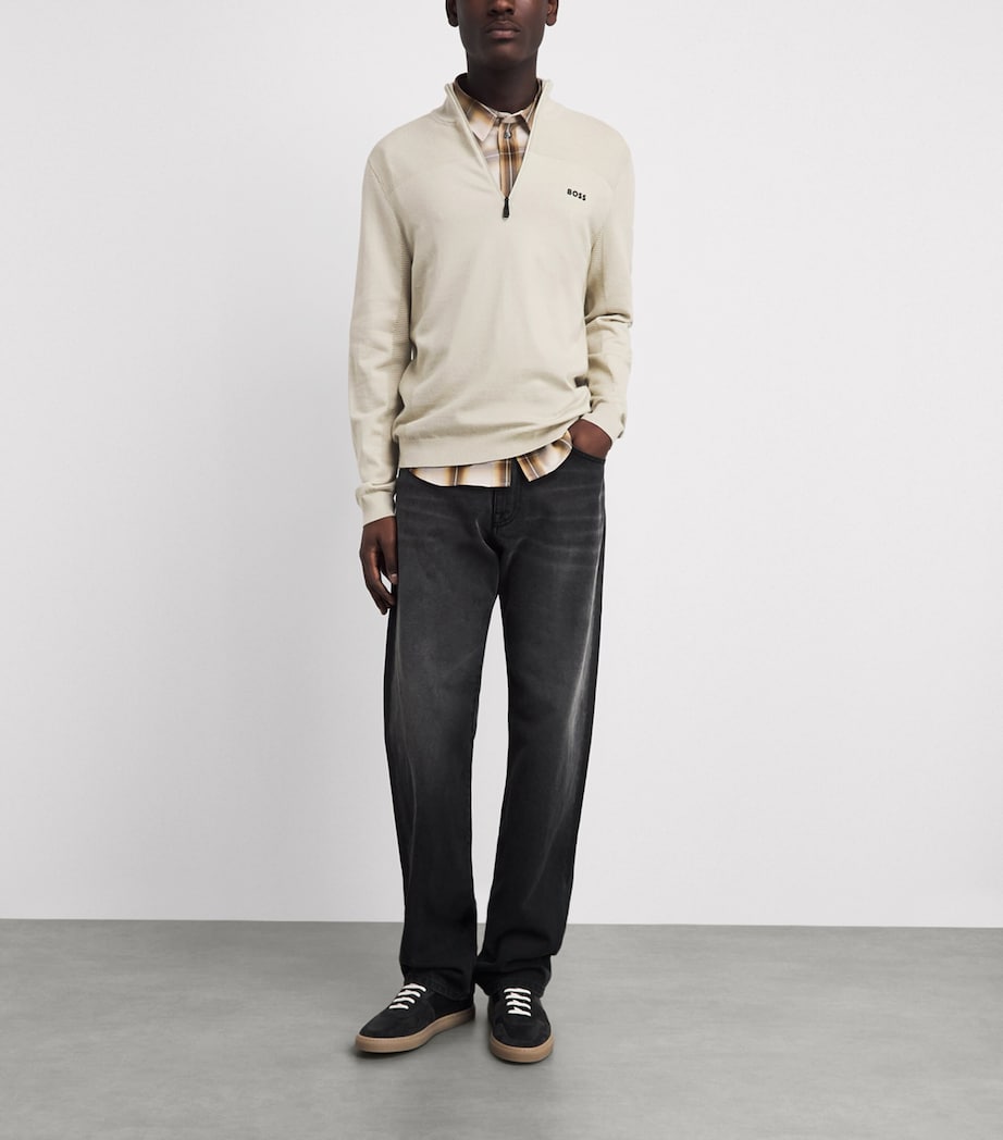 BOSS Mens Ribbed Logo Quarter-Zip Sweater Light Image 2