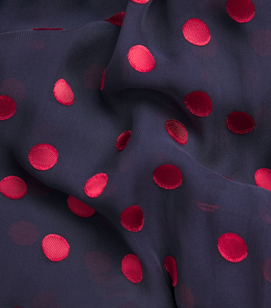Saloni Womens Silk-Blend Devoré Polka Dot Josie Blouse Navy Brght Rouge Image 5