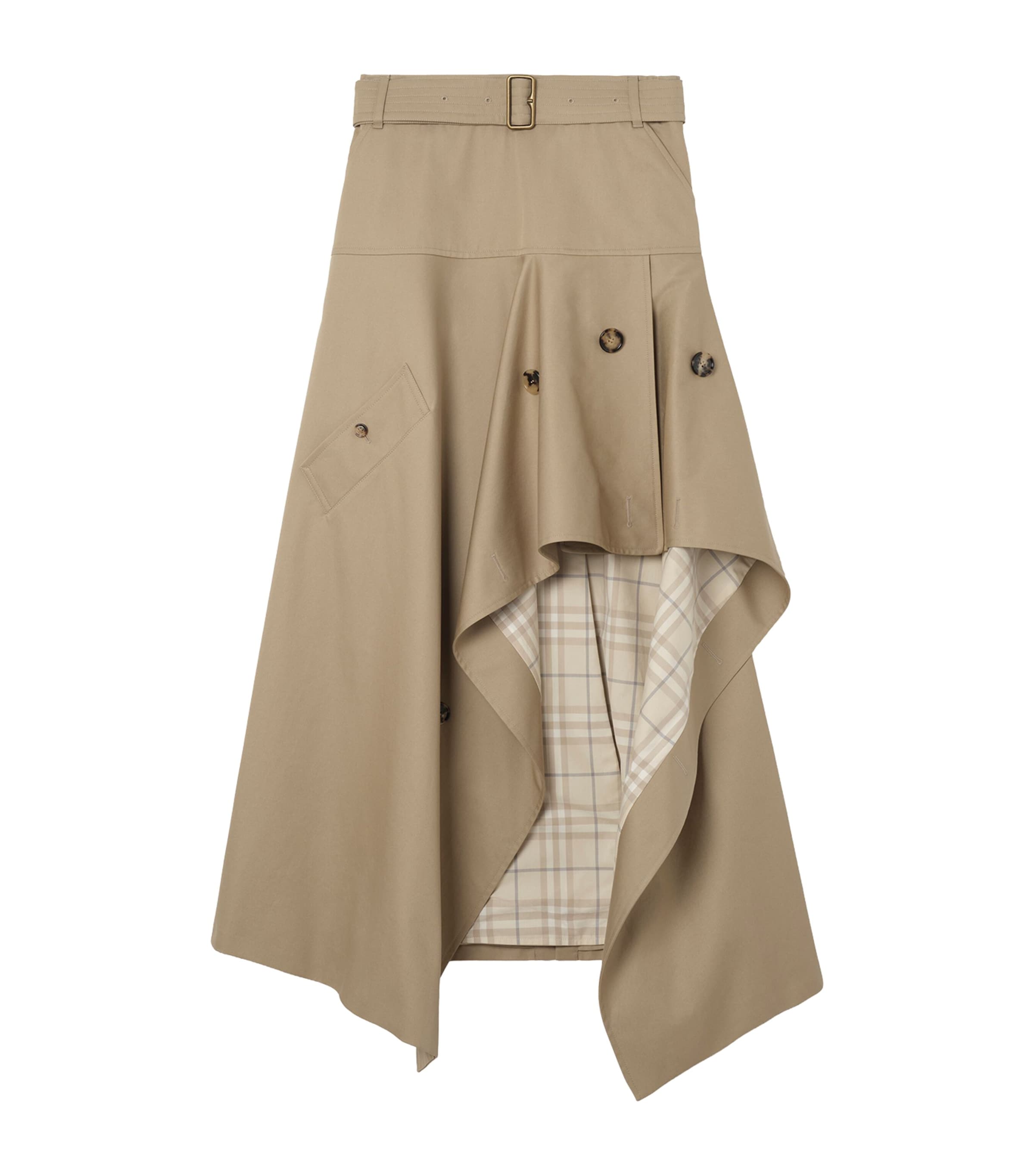 Burberry Womens Gabardine Asymmetric Midi Skirt Saltmarsh Beige Image 1