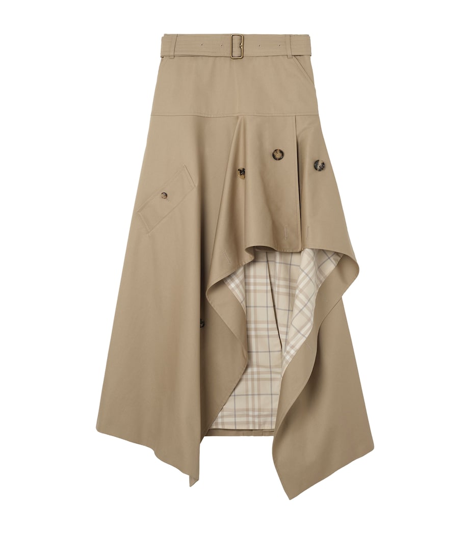 Burberry Womens Gabardine Asymmetric Midi Skirt Saltmarsh Beige Image 1