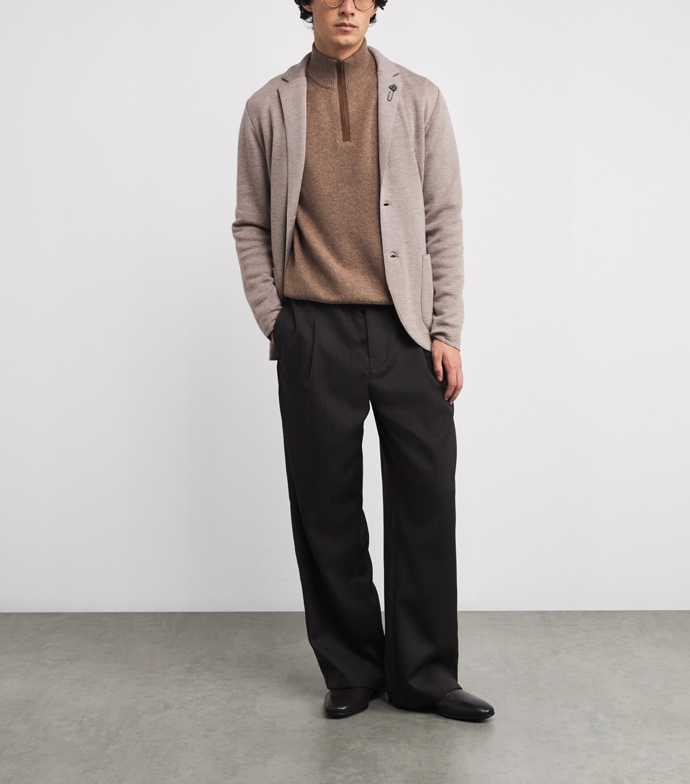 Virgin Wool Knitted Blazer 210-BEIGE Image 2