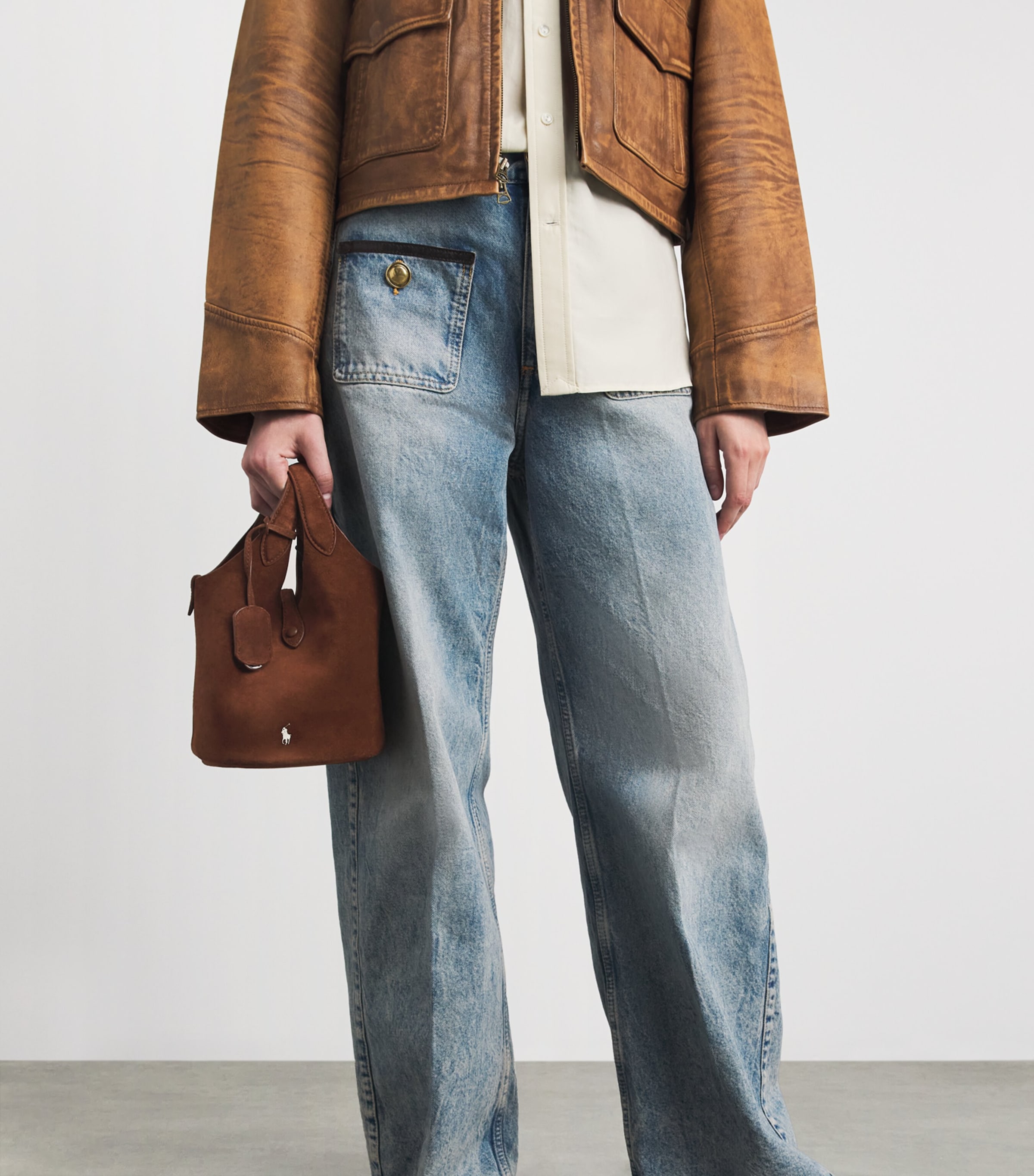 Polo Ralph Lauren Small Suede Polo Play Cross-Body Bag Cafe Image 2