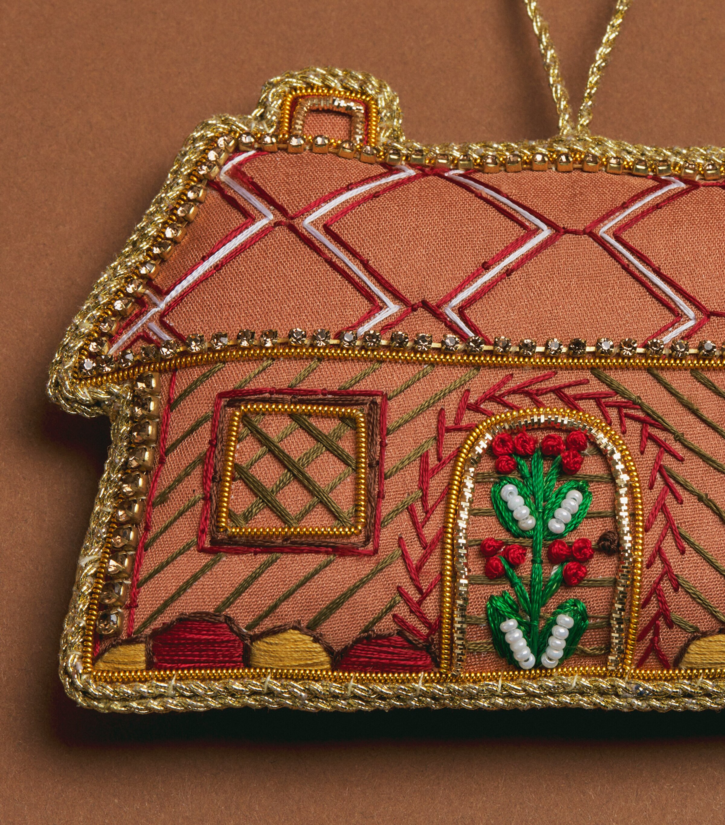 Tinker Tailor Beaded Farmhouse Tree Decoration Pink & Gold Image 2