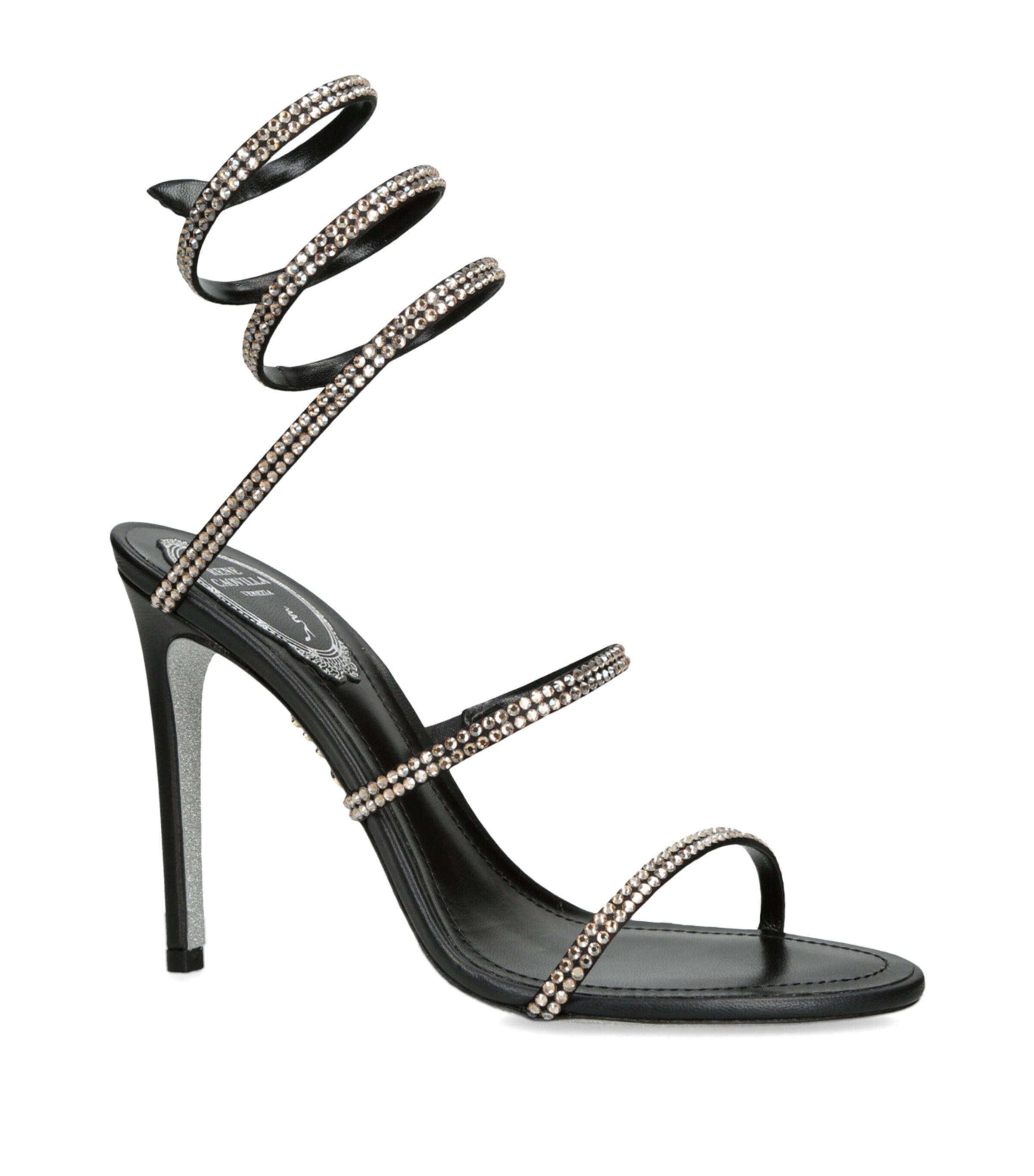 René Caovilla Leather Embellished Cleo II Heeled Sandals 105 Blk/other Image 3