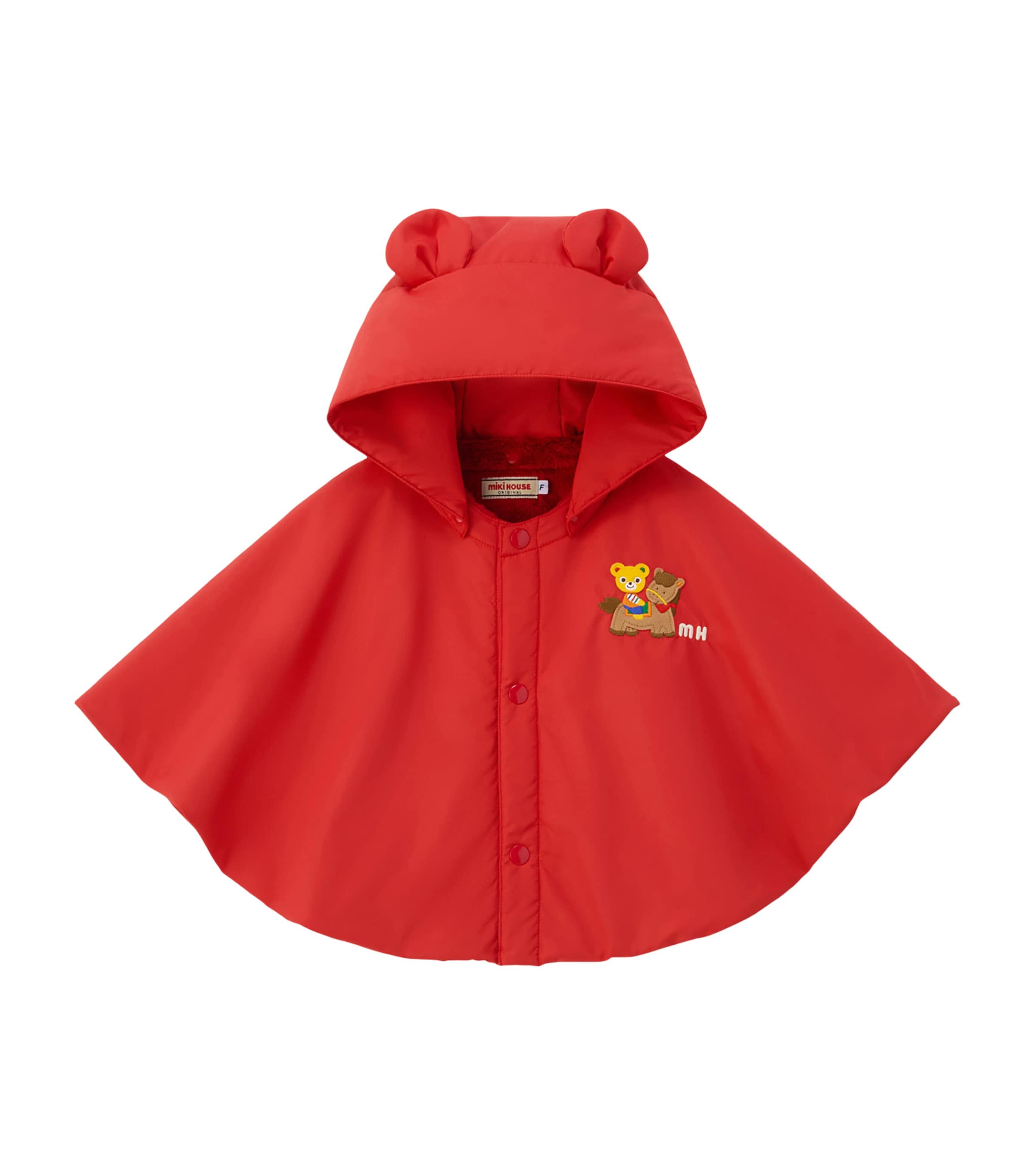 Miki House Embroidered Hooded Poncho In Red