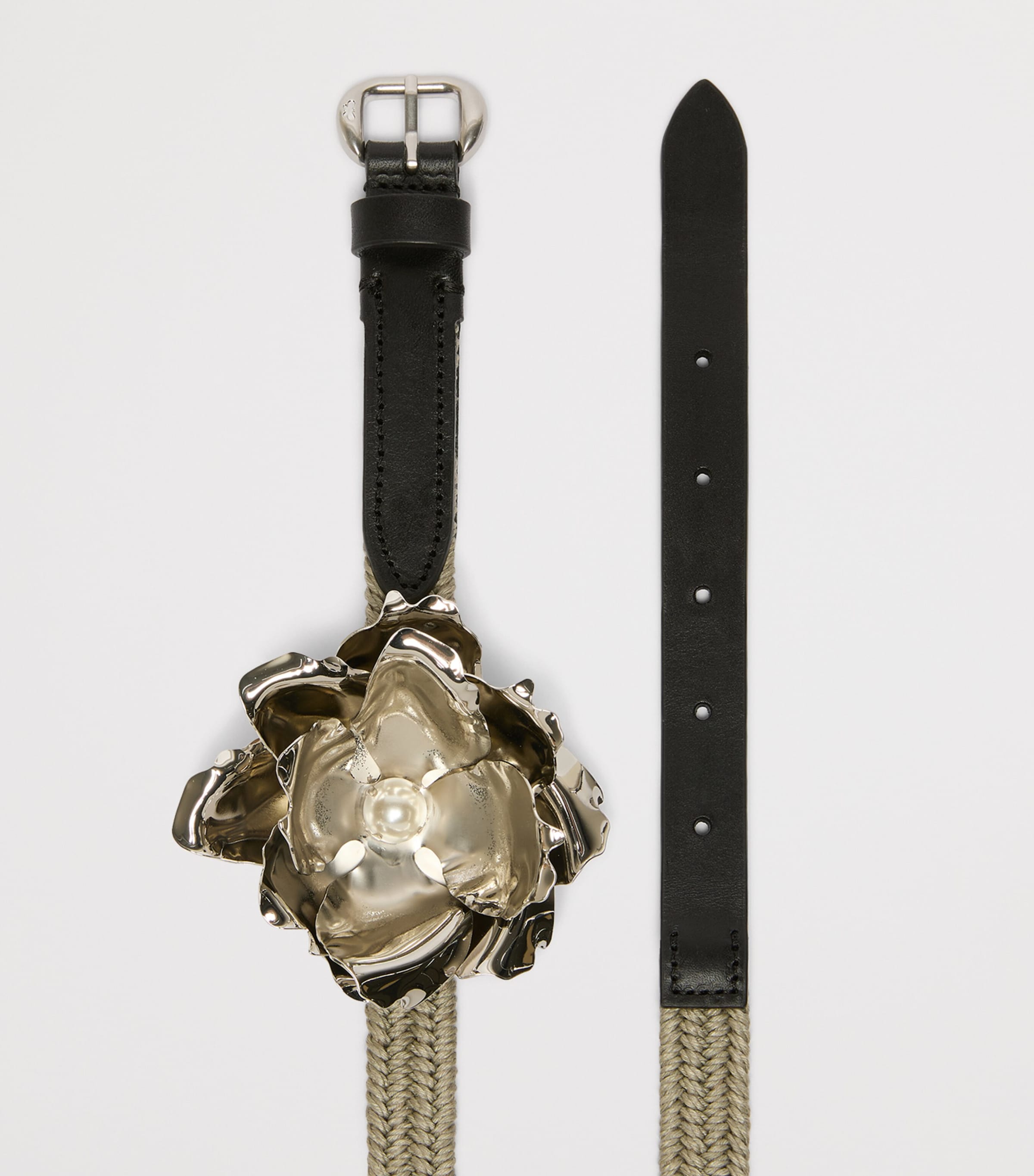 Weekend Max Mara Leather-Linen Flower Belt Natural Image 2