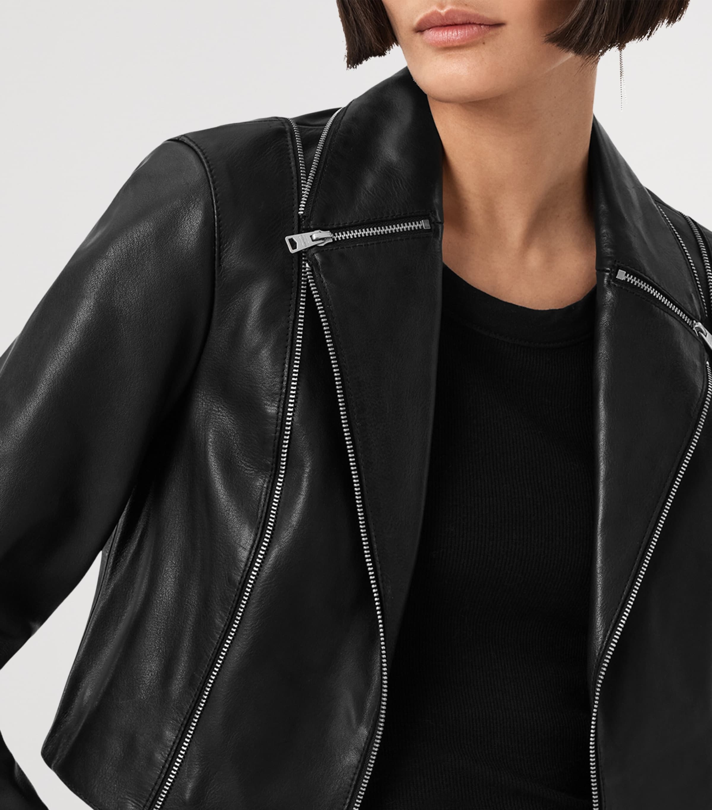 Cropped Landers Leather Jacket BLACK Image 2