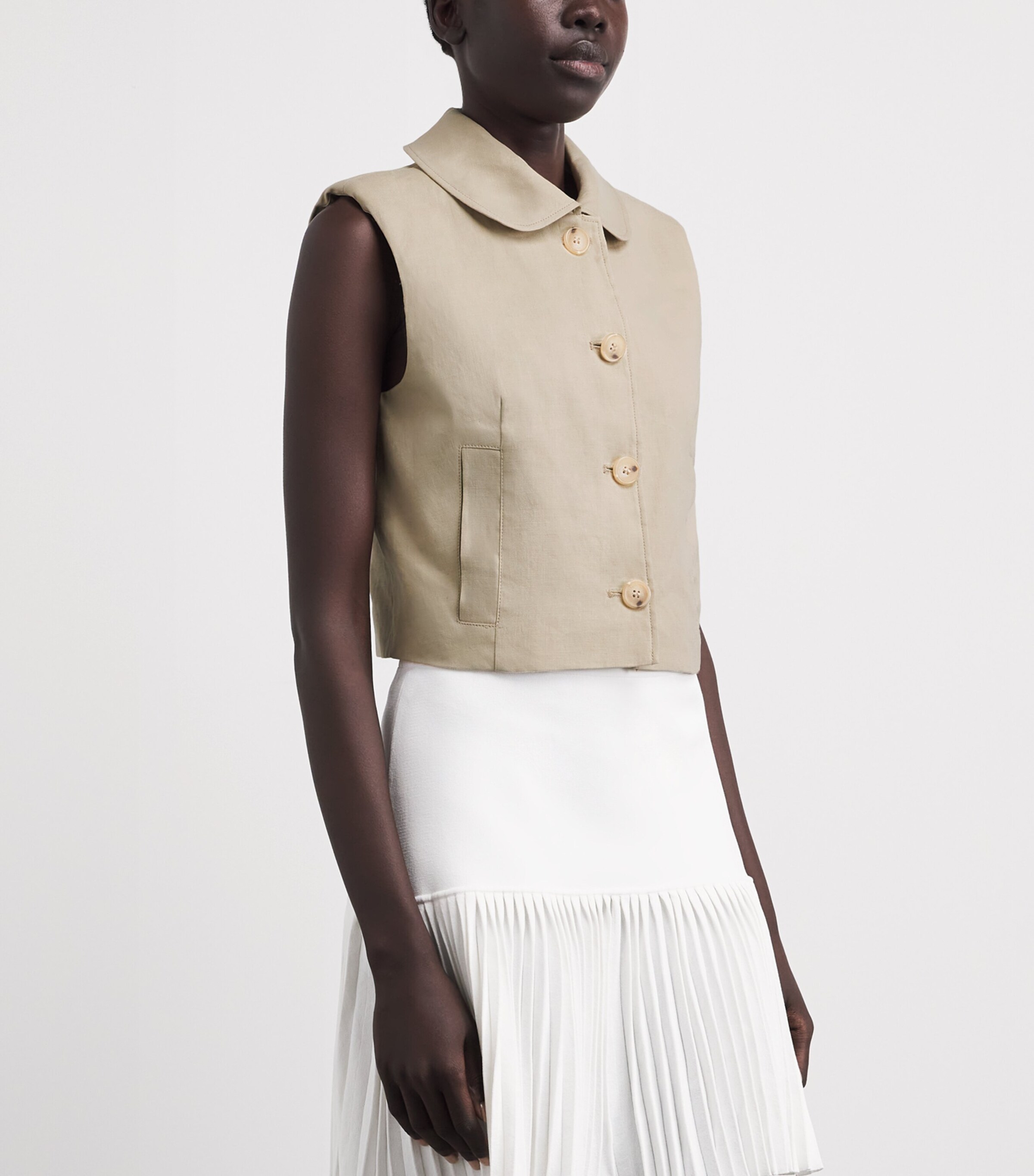 Claudie Pierlot Womens Linen-Blend Sleeveless Jacket Sand Image 4