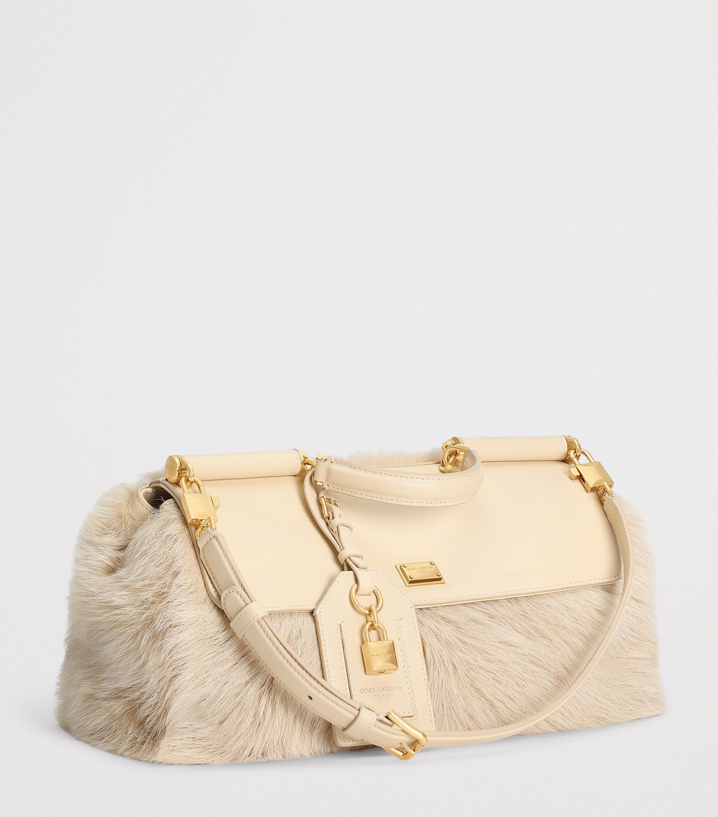 Dolce&Gabbana Fur-Trim My Sicily Top-Handle Bag Beige/bei Image 8