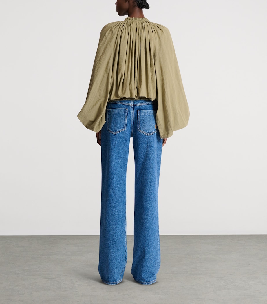Balmain Womens Cotton Peasant Blouse Vert Pale Image 3
