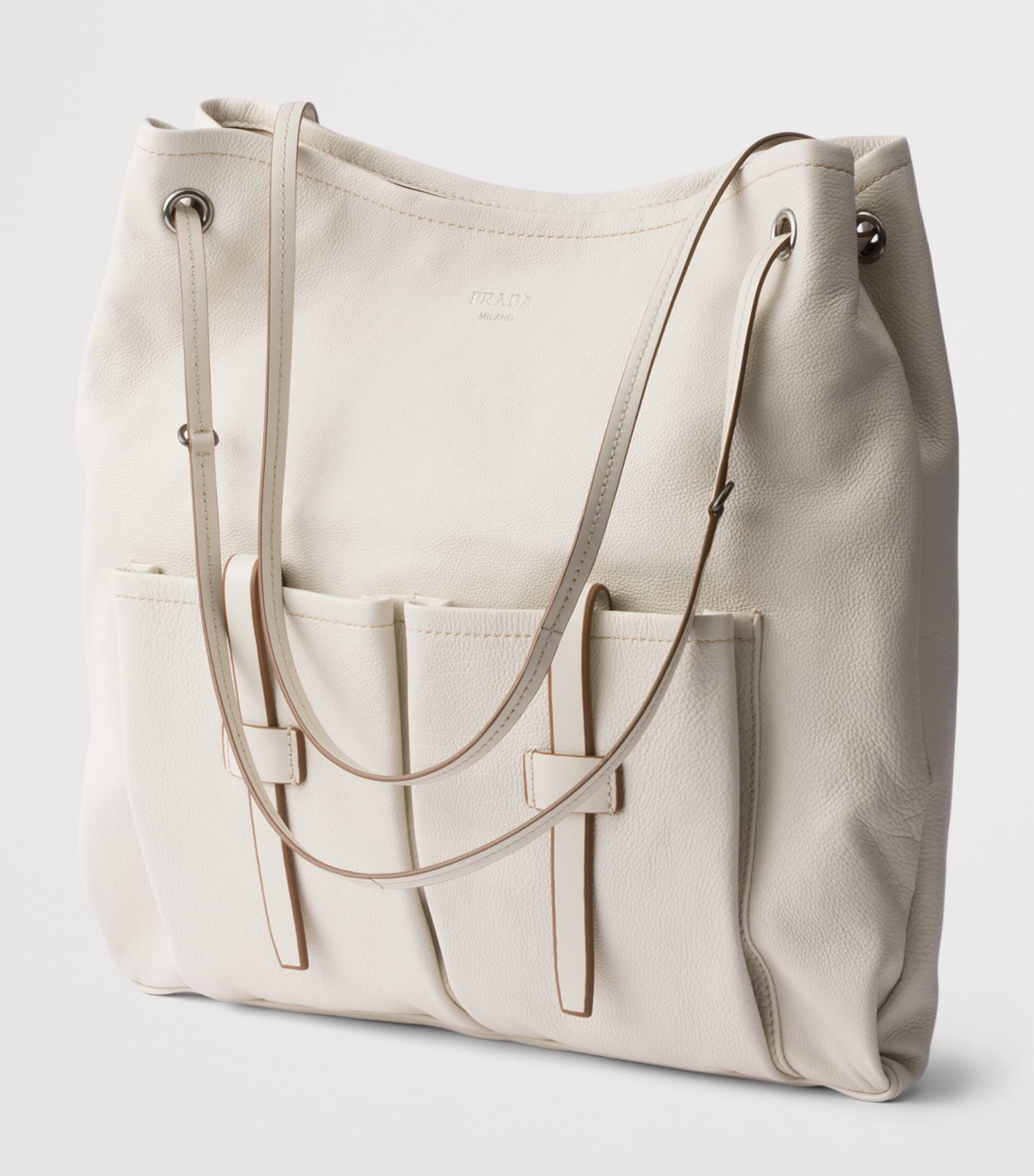 Prada Large Leather Route Shoulder Bag Neutral Image 3