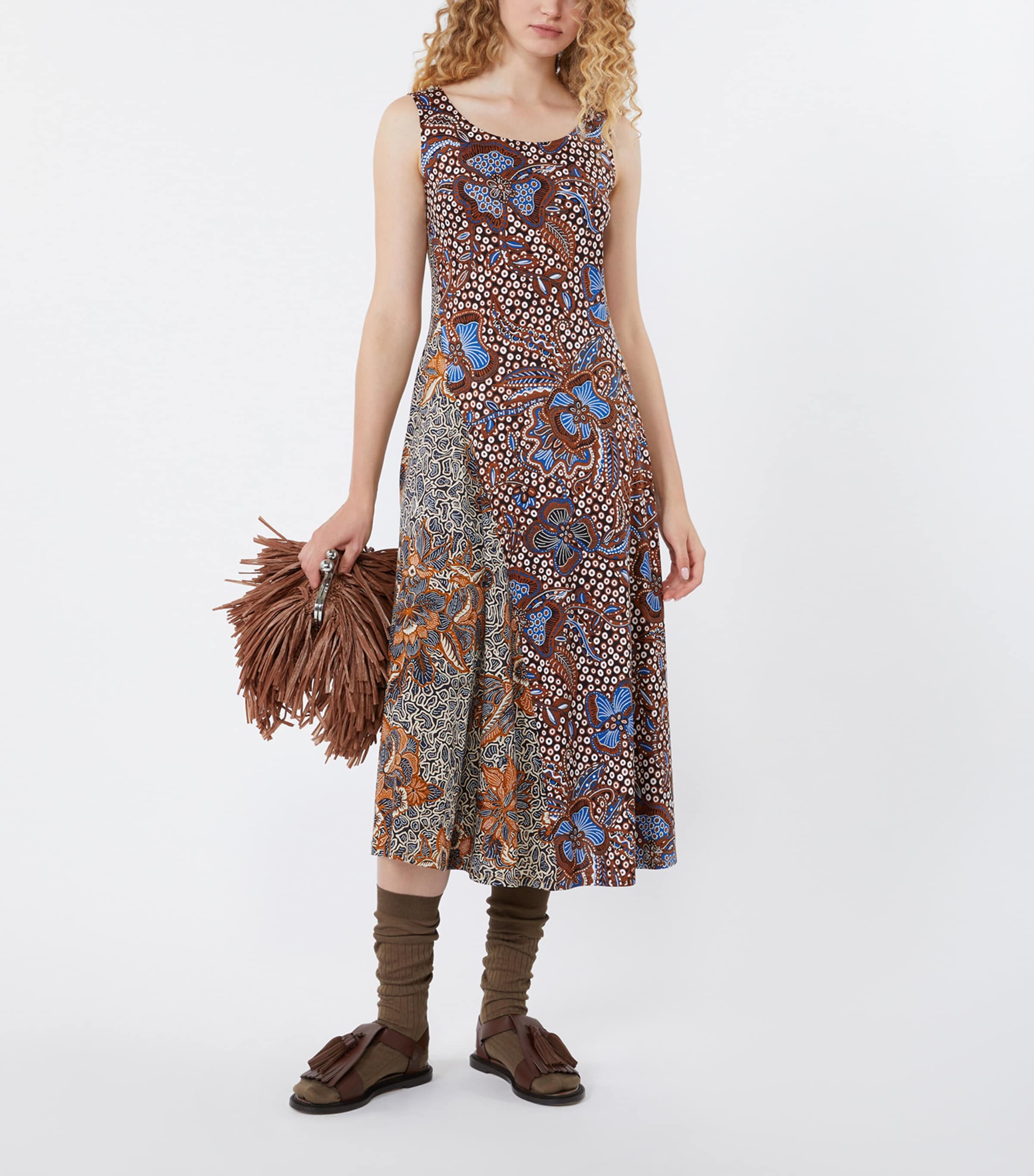 Weekend Max Mara Brown Cotton Clash Print Midi Dress | Harrods US