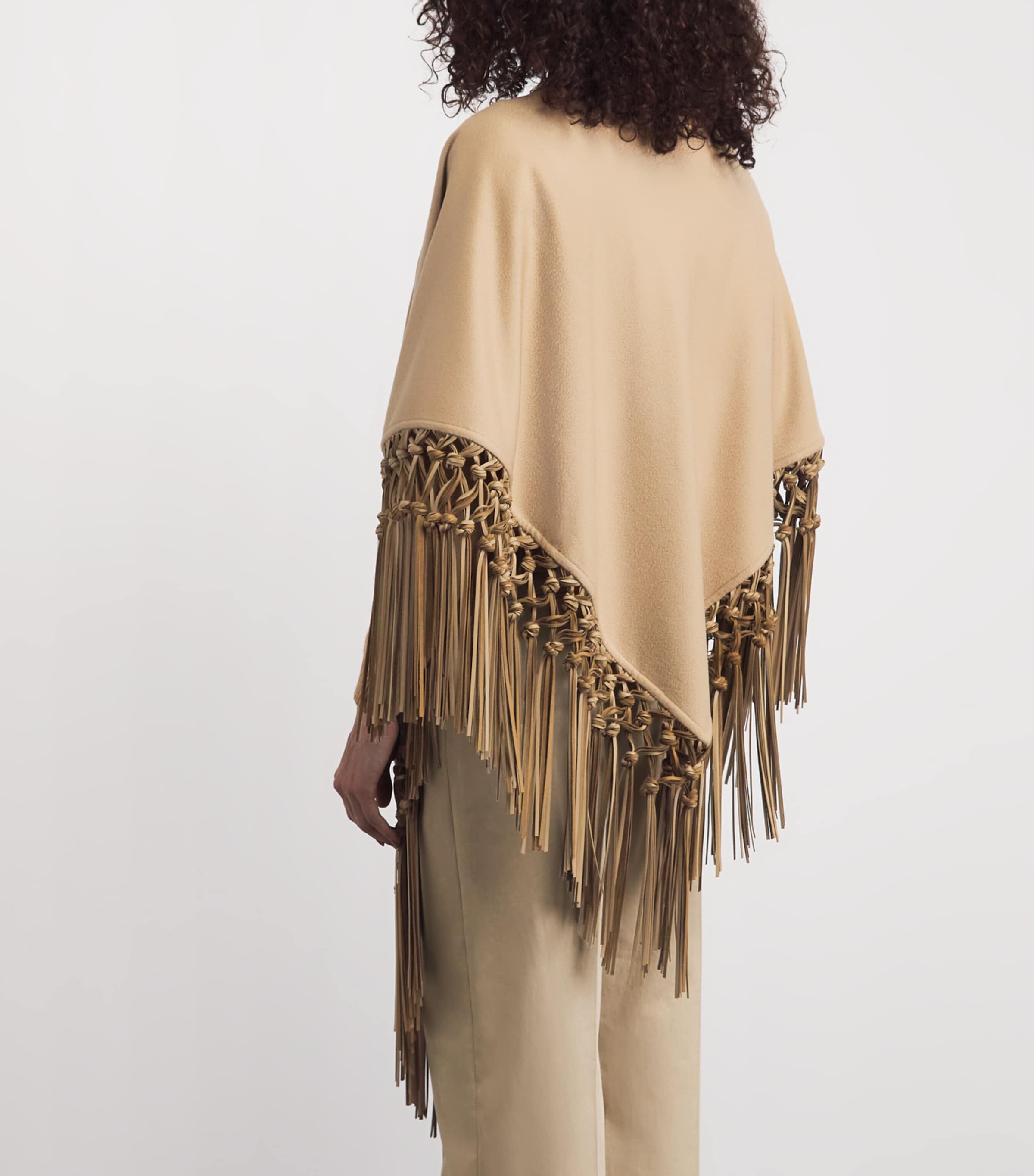 Colombo Womens Cashmere and Leather Fringe-Trim Cape Image 5