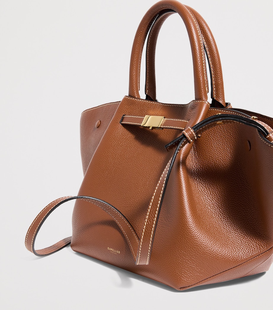 Demellier Medium Leather New York Shoulder Bag Tan W/ecru Stitching Image 6