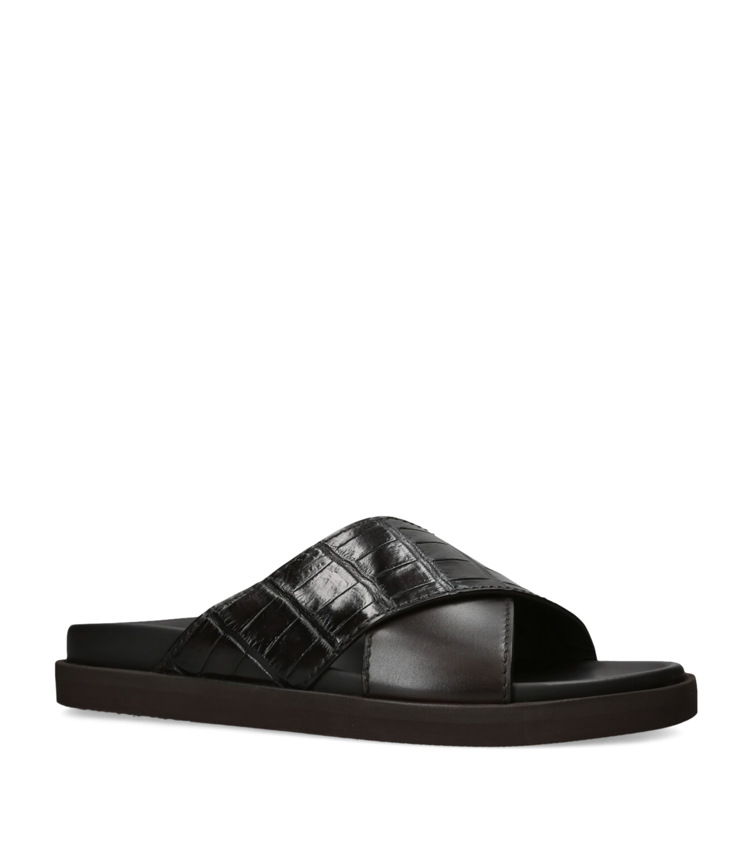 Crocodile Leather Panarea Slides DARK BROWN Image 3