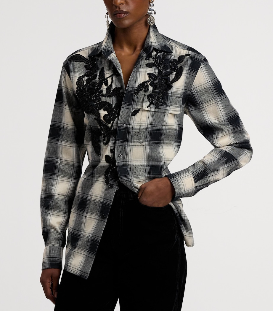Cotton-Cashmere Embroidered Check Leeann Shirt BLACK/CREAM Image 6