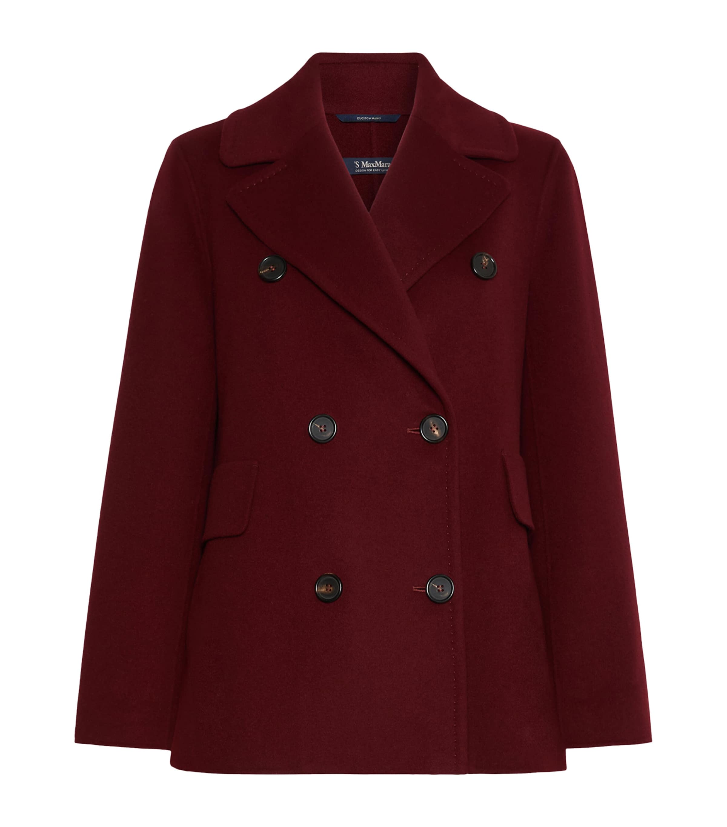 Max Mara Womens Virgin Wool Double-Breasted Short Coat Bordeaux Image 1