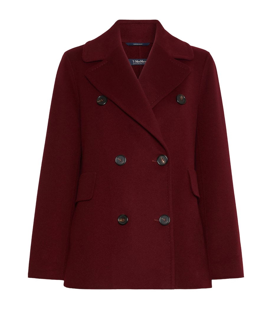 Max Mara Womens Virgin Wool Double-Breasted Short Coat Bordeaux Image 1