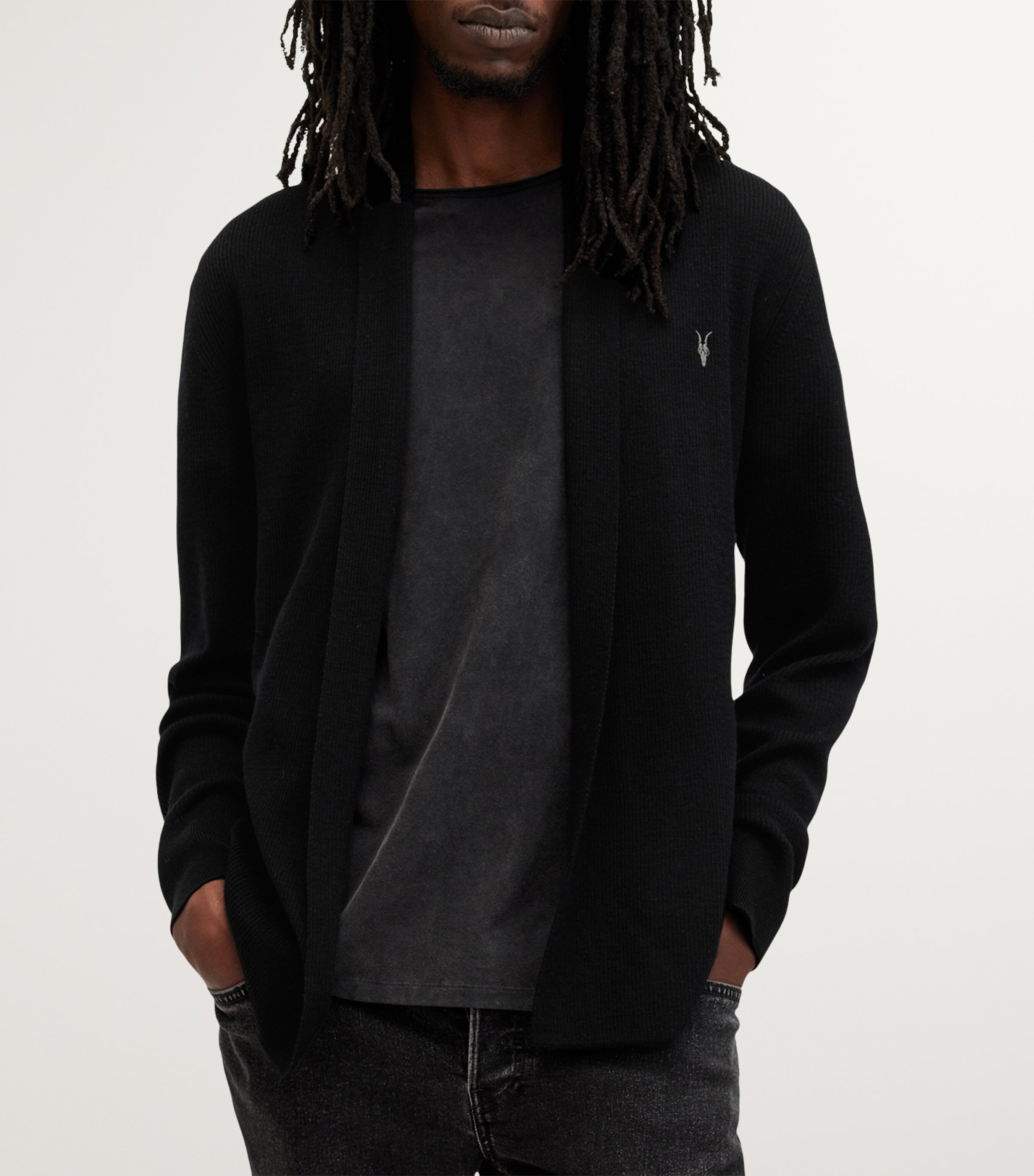 Merino Wool Mode Cardigan BLACK Image 3