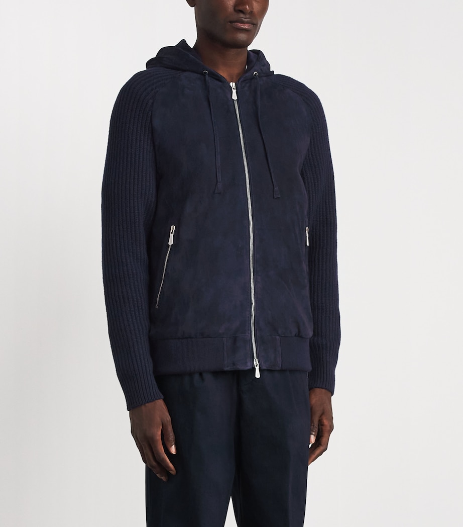 Eleventy Mens Suede-Trim Padded Jacket Blu Image 4