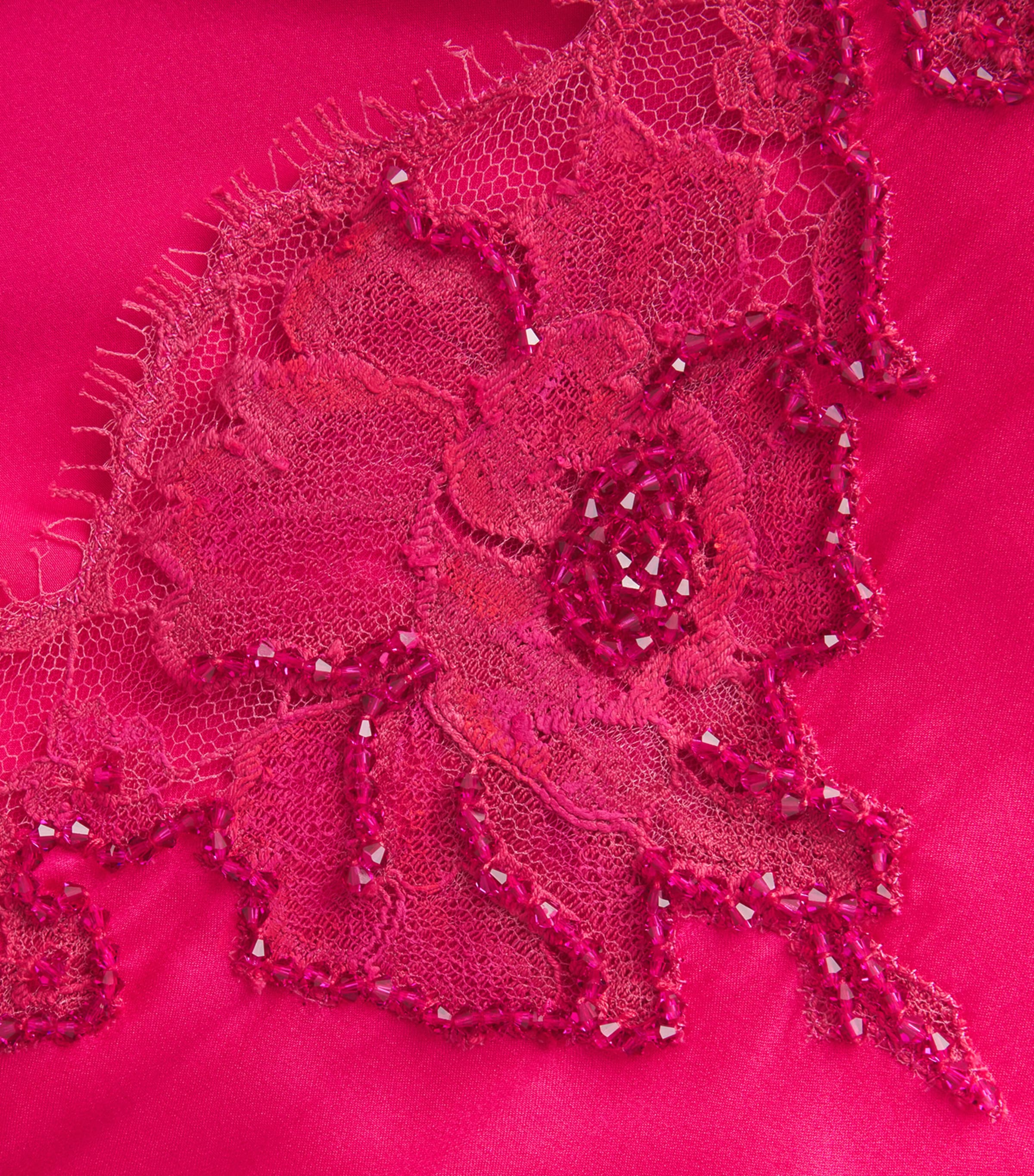 Rosamosario Womens Silk Embellished Robe Cherry Red Image 6