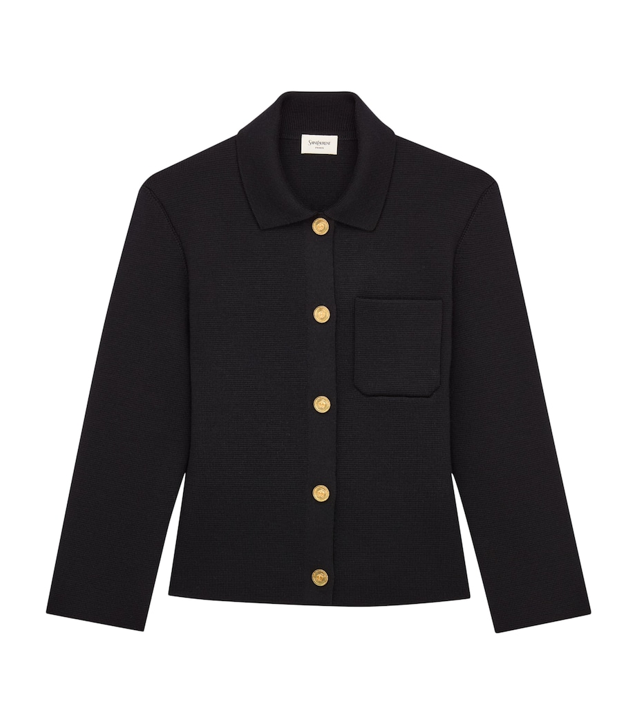 Saint Laurent Womens Virgin Wool Collar Cardigan Image 1
