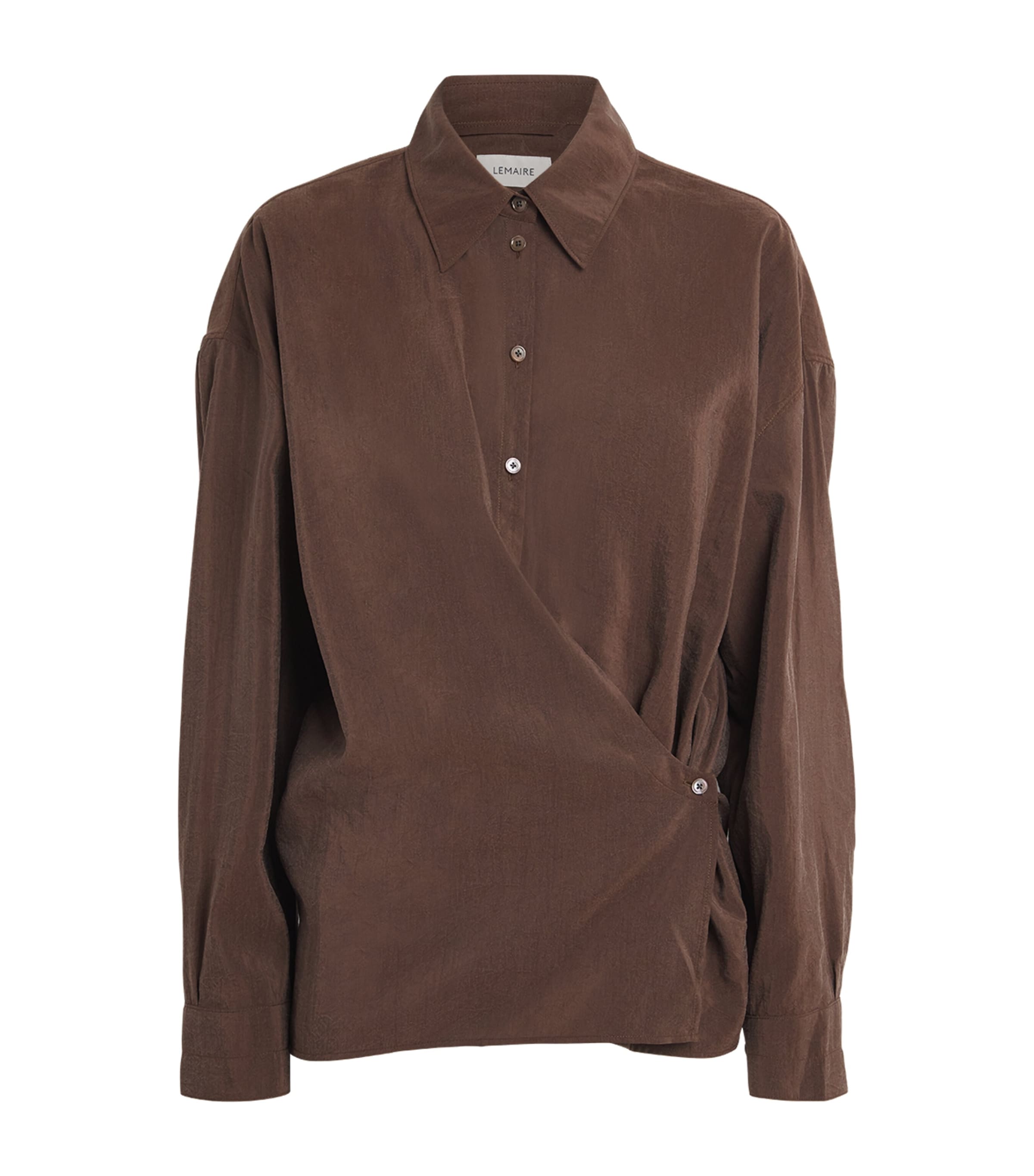 Lemaire Straight Collar Twisted Shirt In Brown