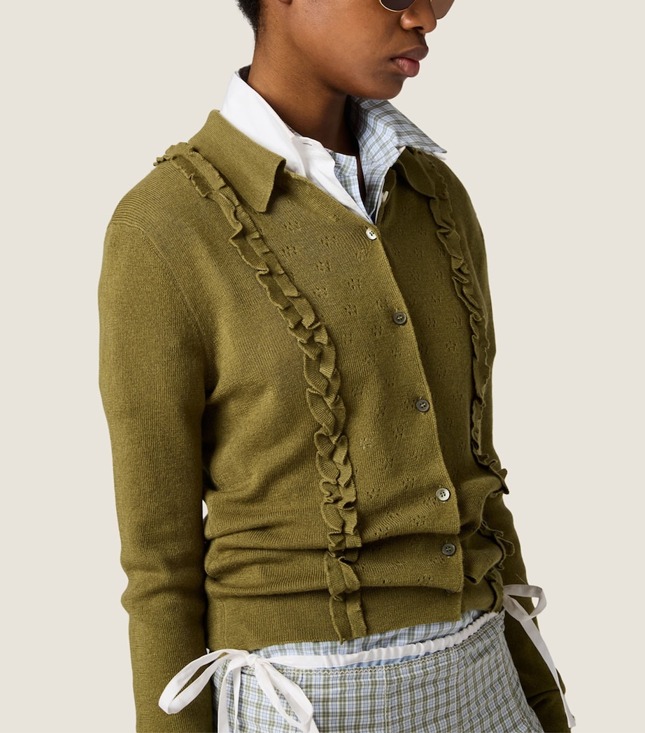 Miu Miu Womens Cashmere-Silk Ruffled Cardigan Green Image 5