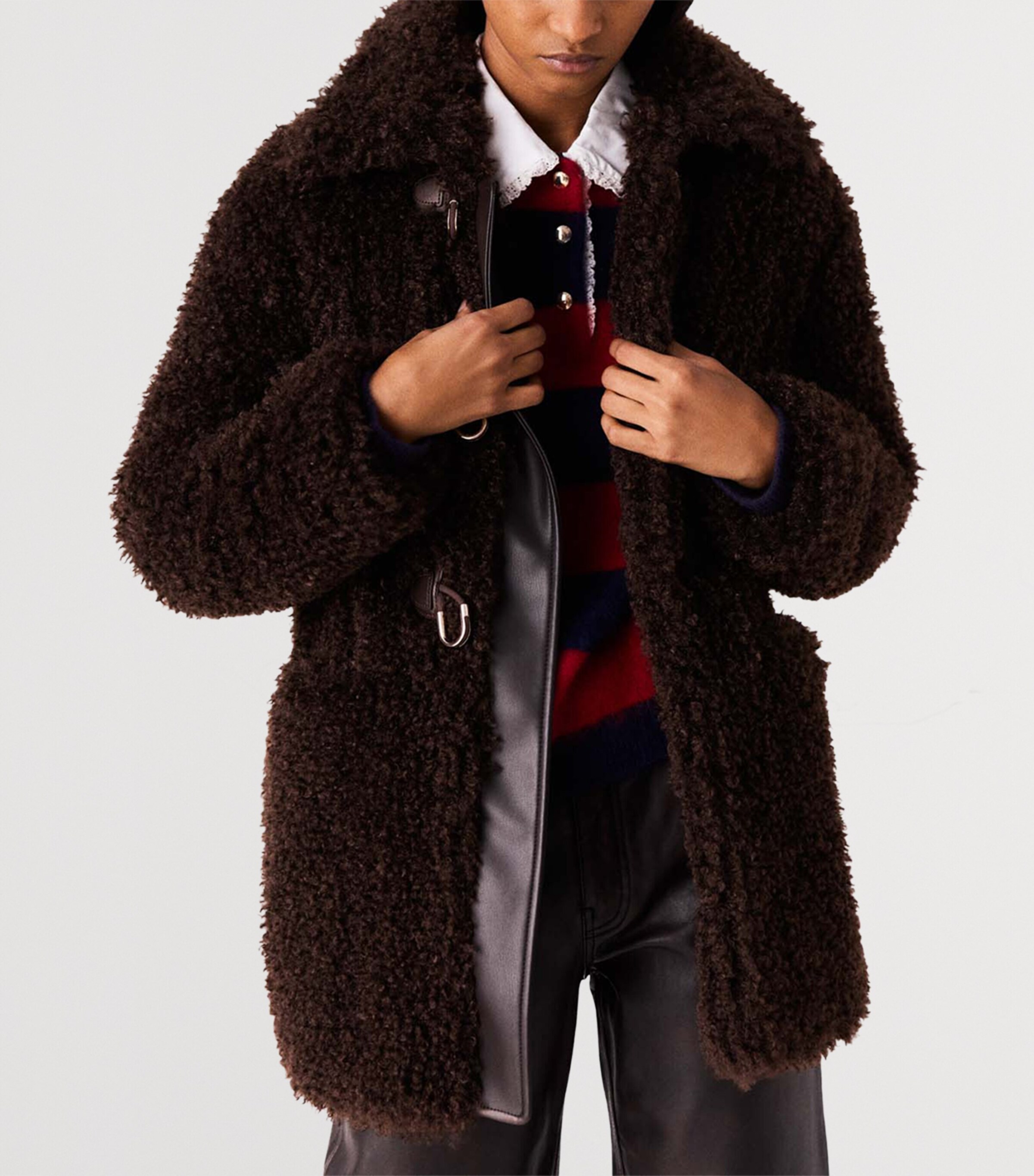 Maje Womens Faux Shearling Jacket Dark Brown Image 7