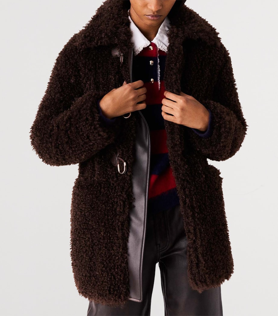 Maje Womens Faux Shearling Jacket Dark Brown Image 7