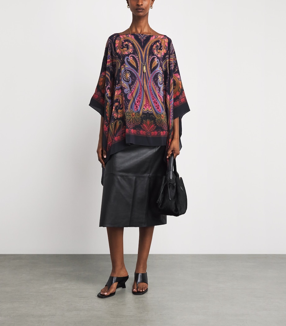 Etro Womens Silk Paisley Poncho Blouse Print/blue Bs Image 2