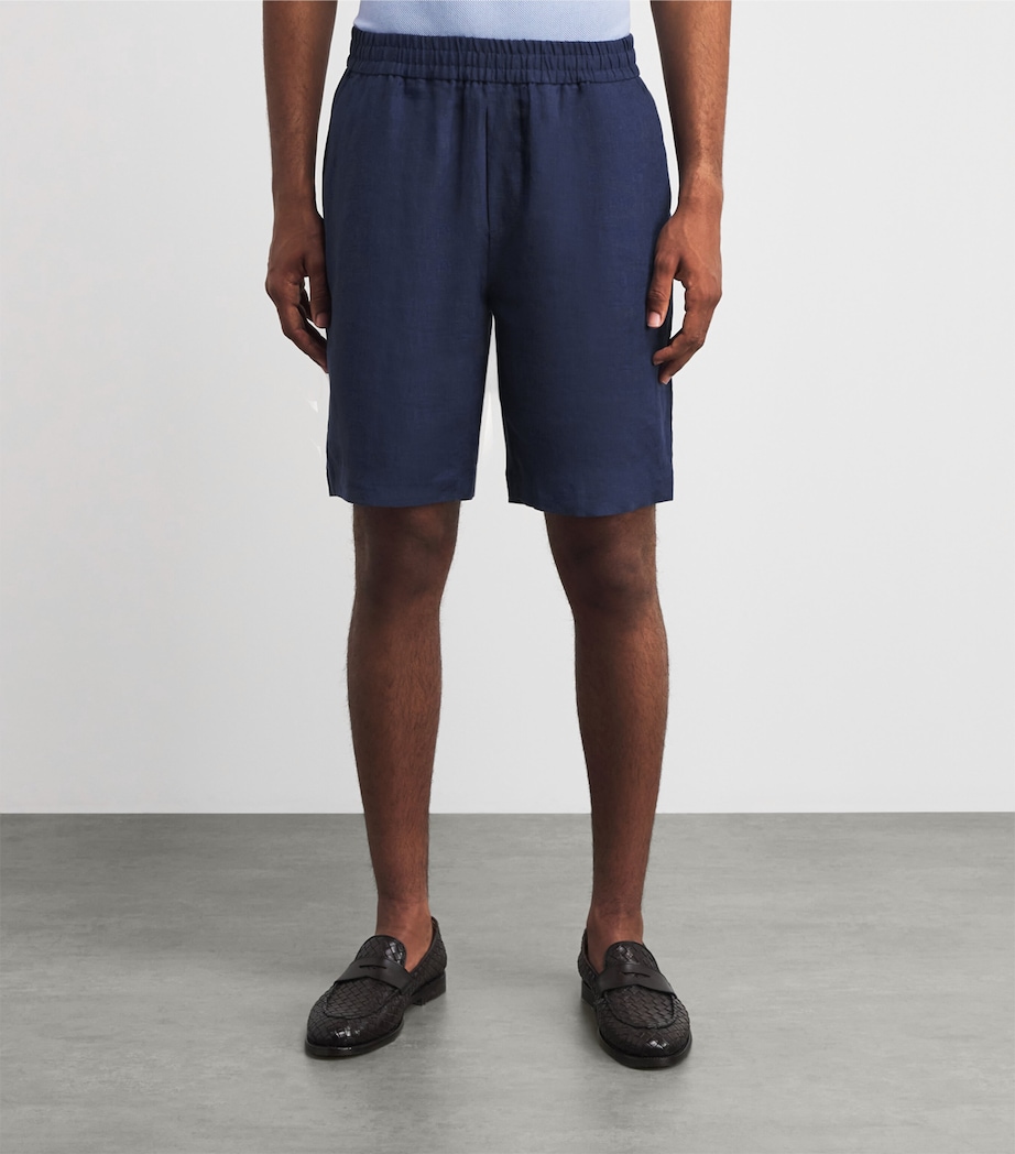 Sunspel Mens Linen Drawstring Shorts Buaf Light Navy Image 4