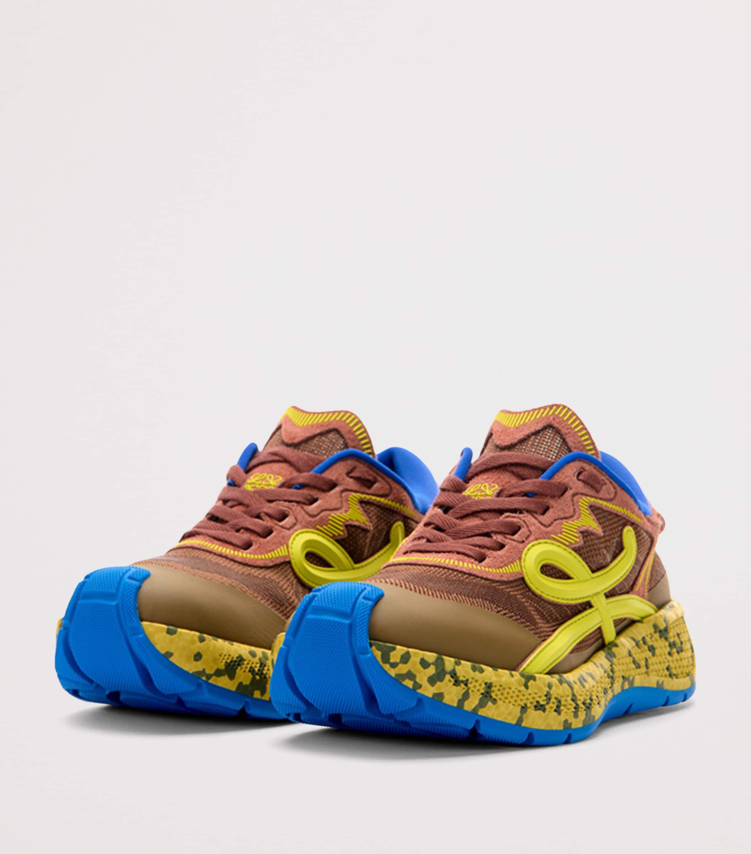 LOEWE Mens Leather Pogo Sneakers Brown/green/khaki Image 2