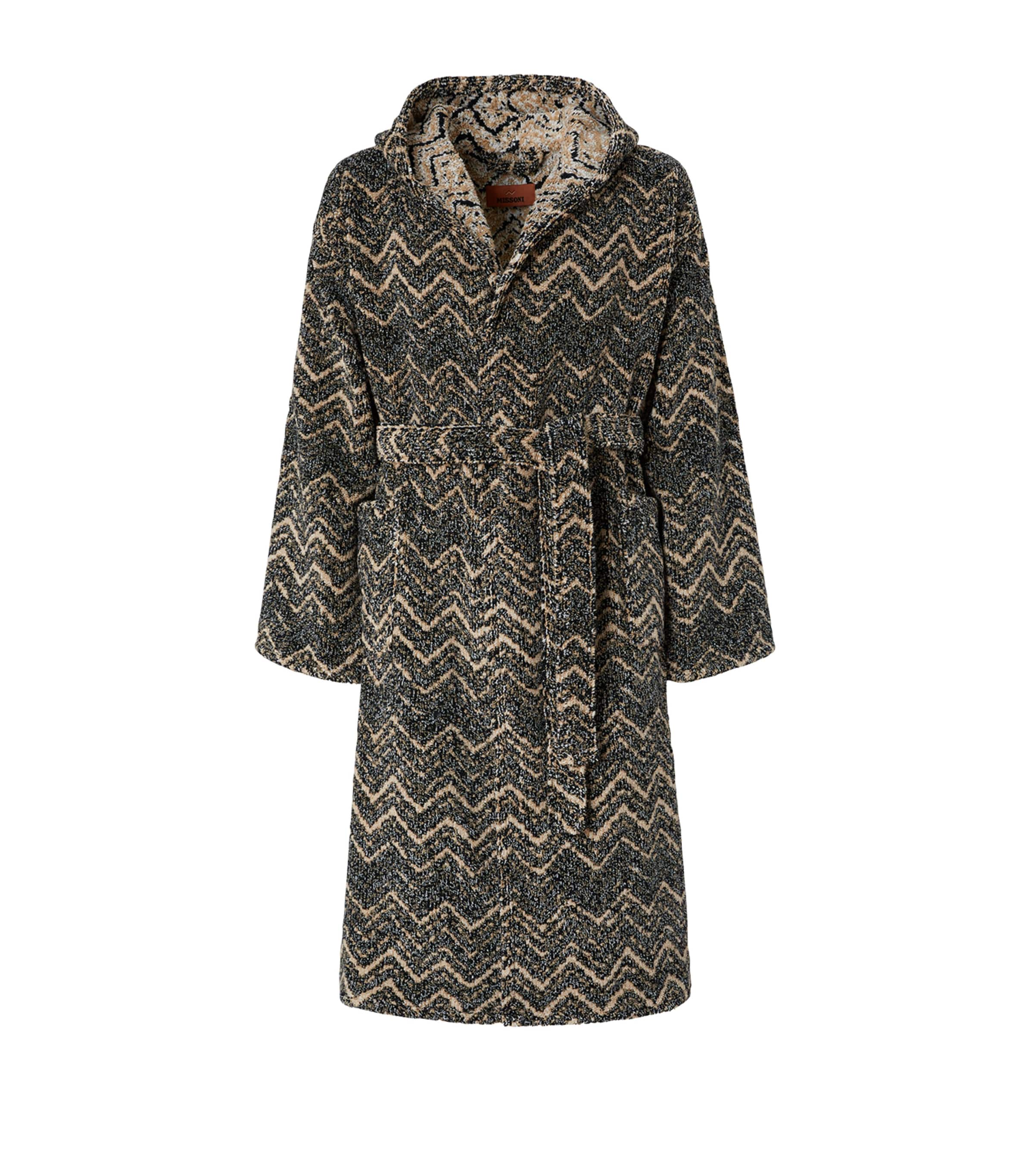 Missoni Towelling Zigzag Azul Dressing Gown In Black