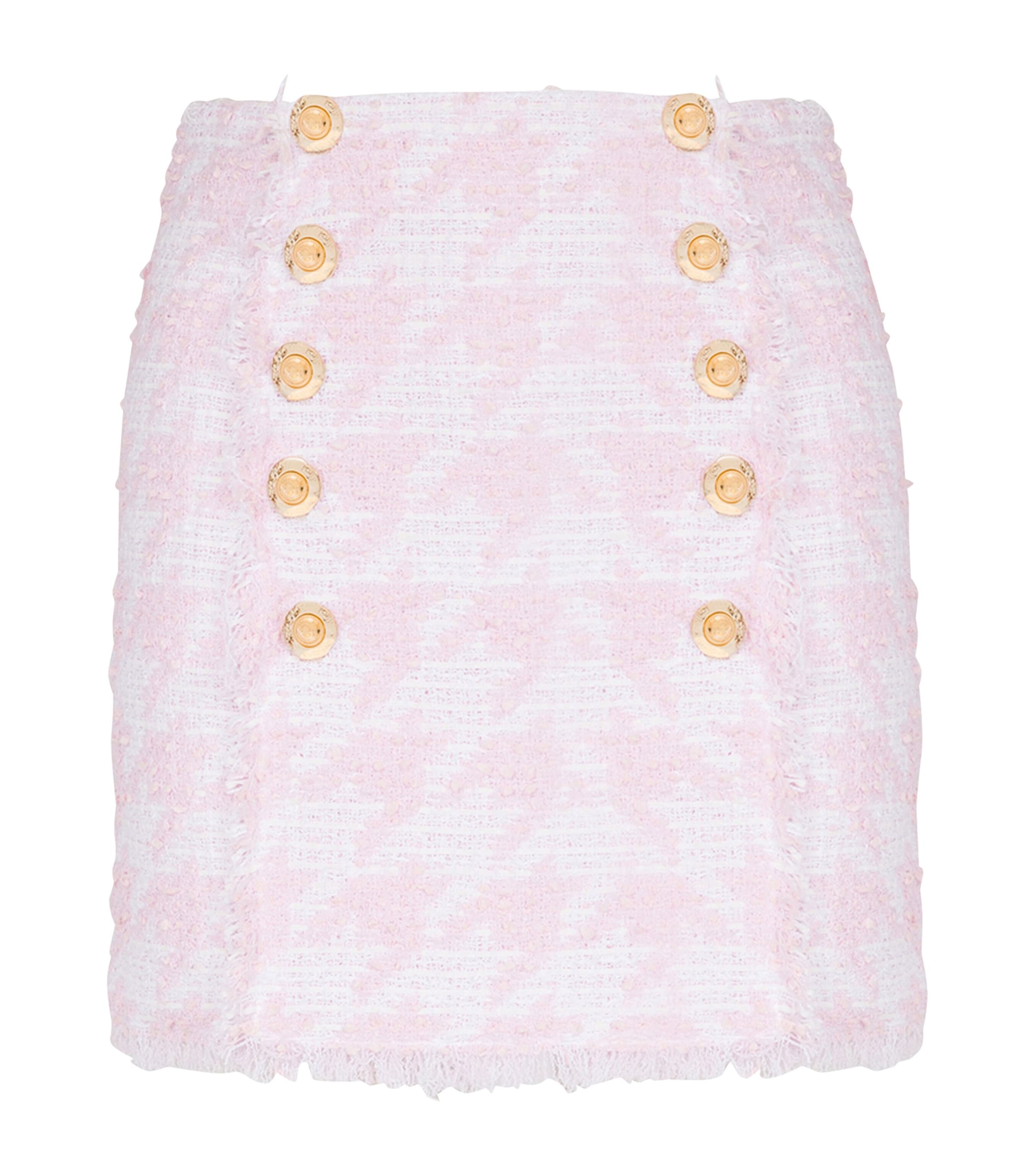 Balmain Button-embellished Tweed Skirt In Pink