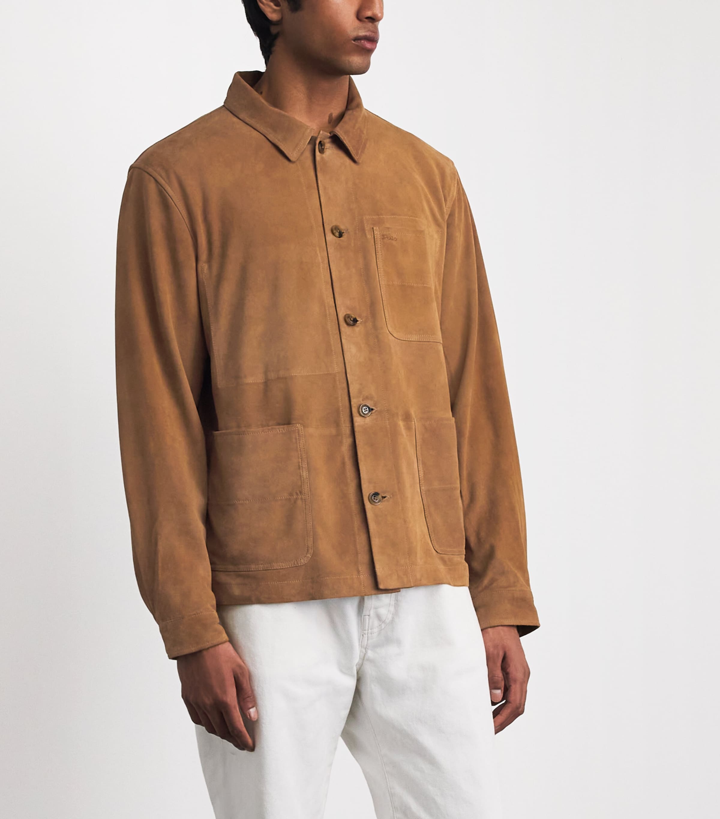 Polo Ralph Lauren Mens Suede Patch-Pocket Overshirt Cafe Brown X Image 4